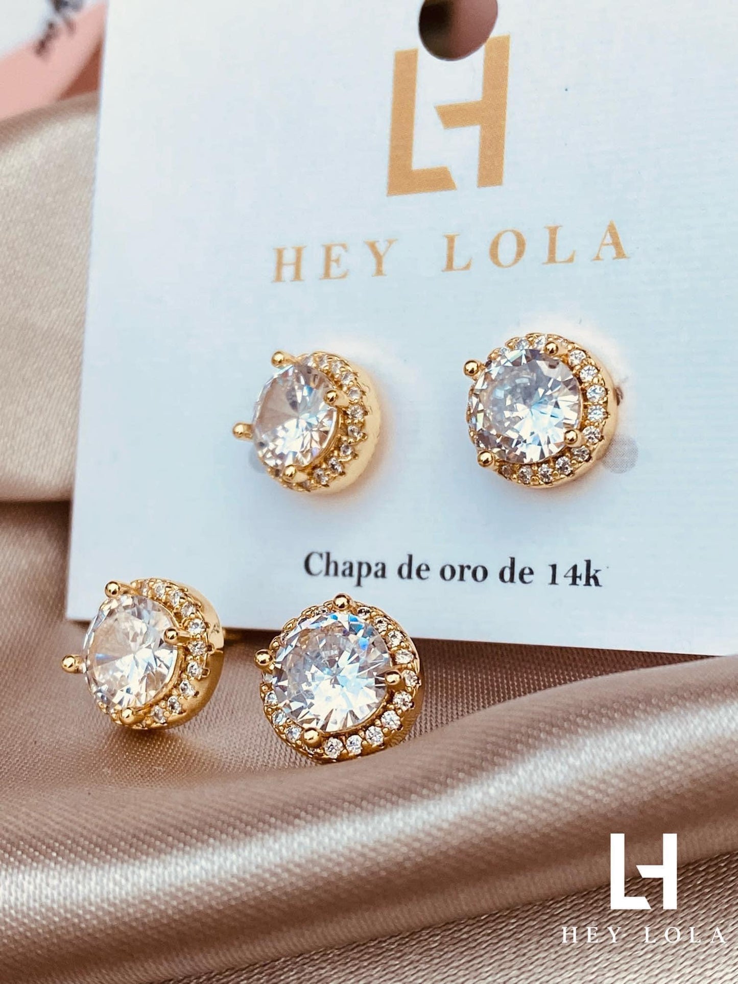 Aretes Dorados con Cristales Halo - Chapa de Oro 14k