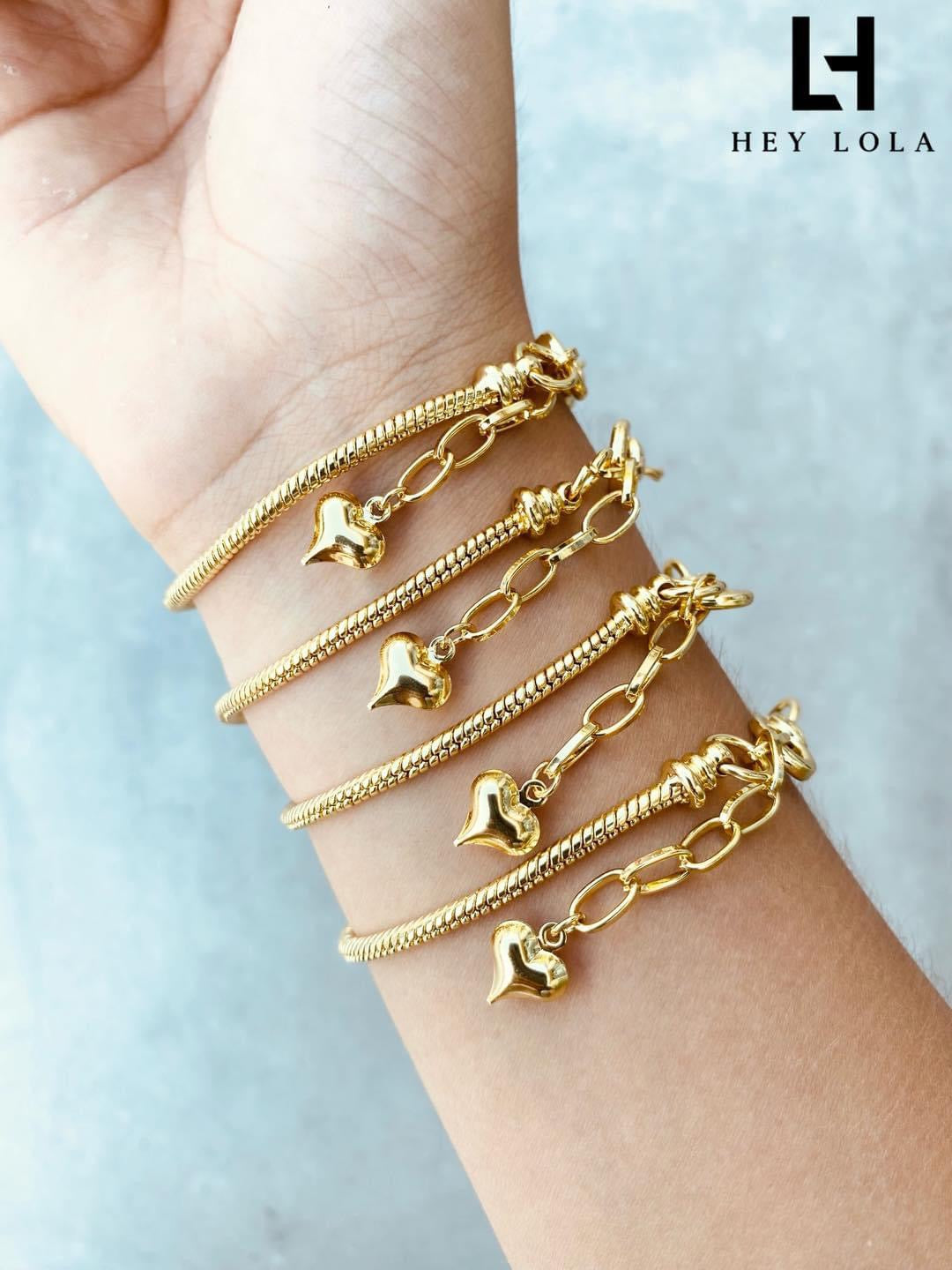 Pulsera de Corazón Personalizable Chapada en Oro de 18K