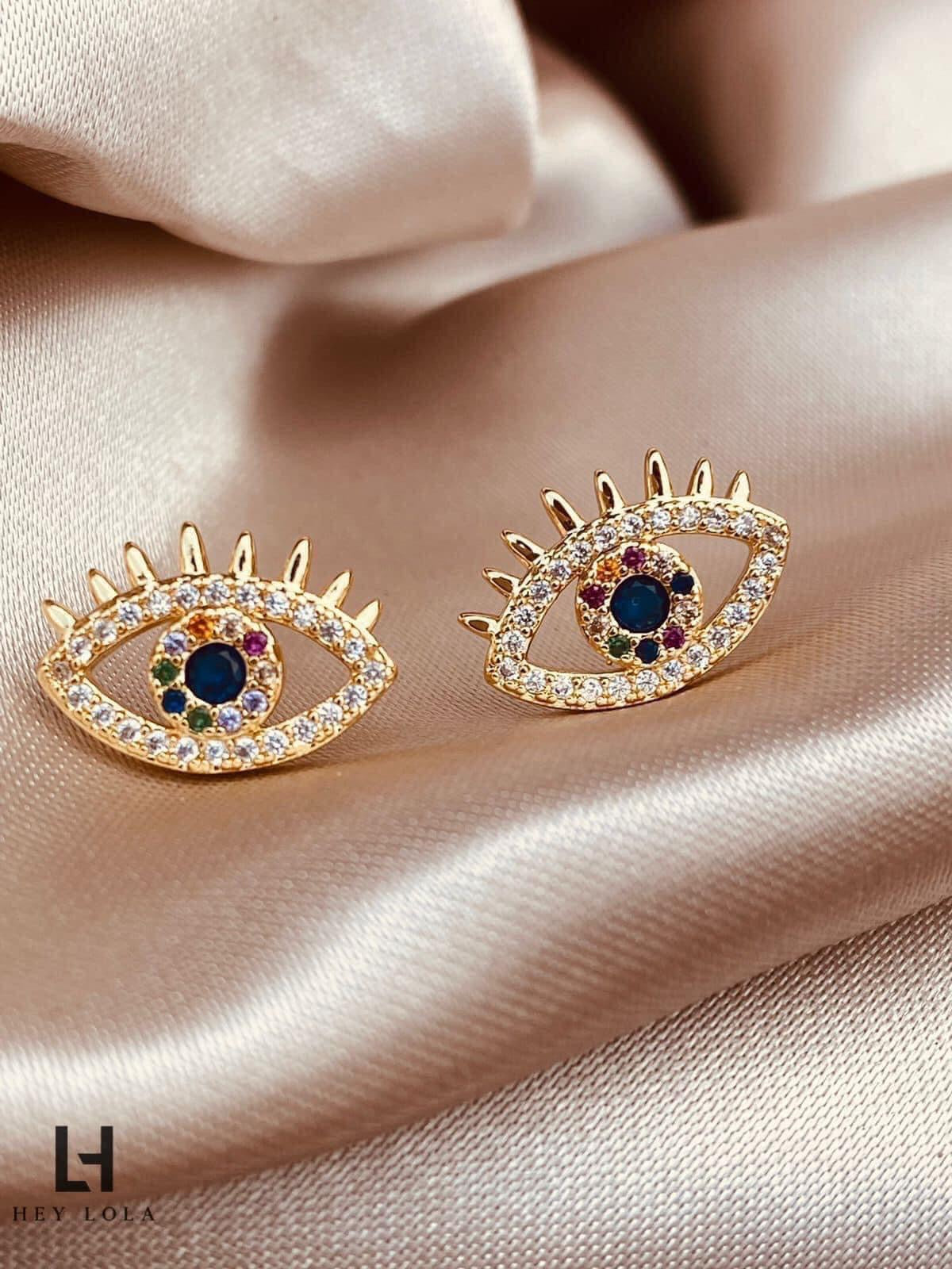 Aretes de Ojo Protector con Cristales Multicolor