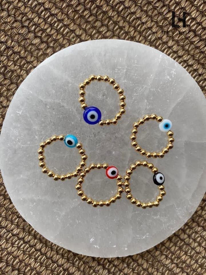 Anillos Ajustables de Ojo Turco con Detalles Dorados