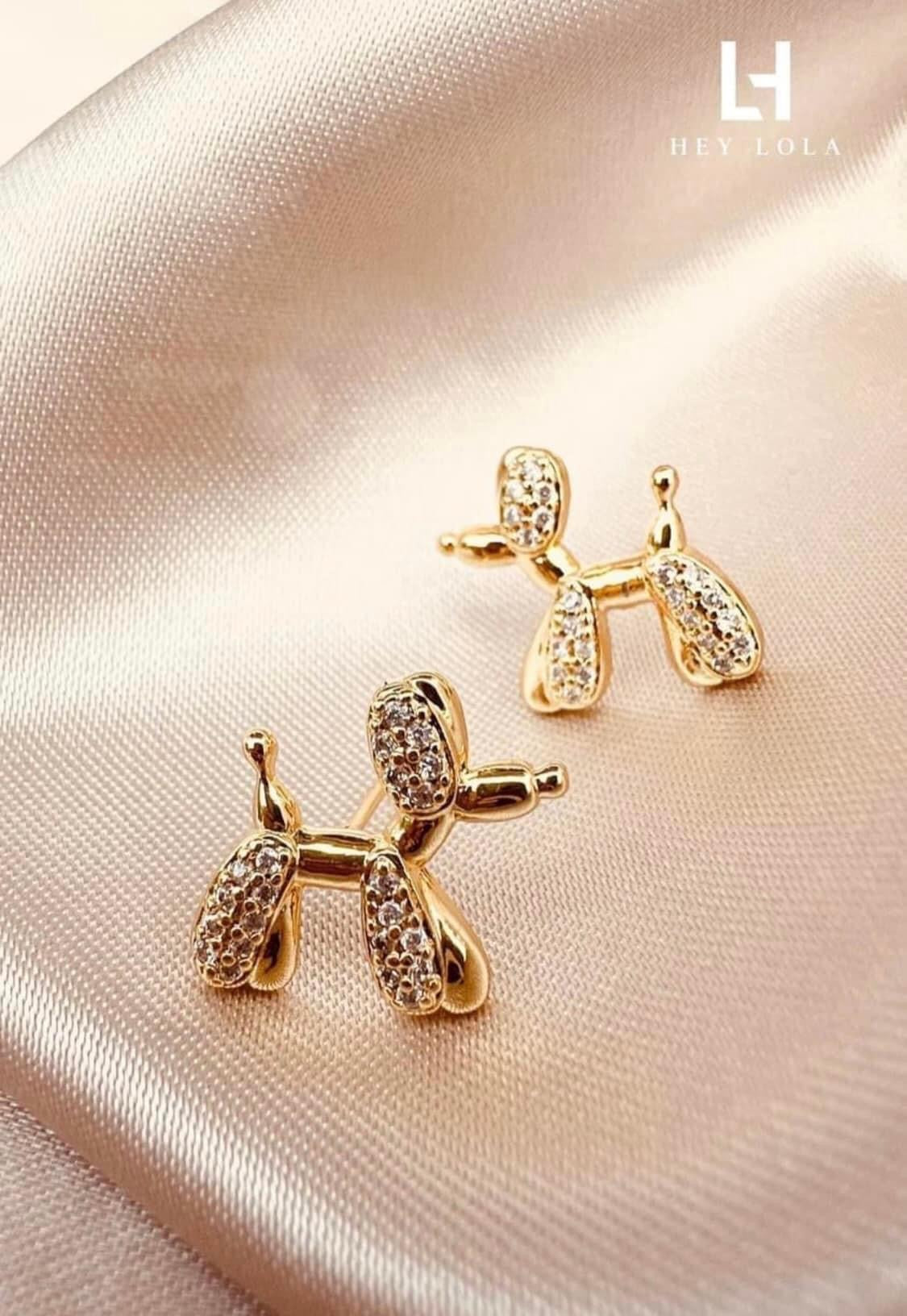 Aretes de Perro Globo con Cristales