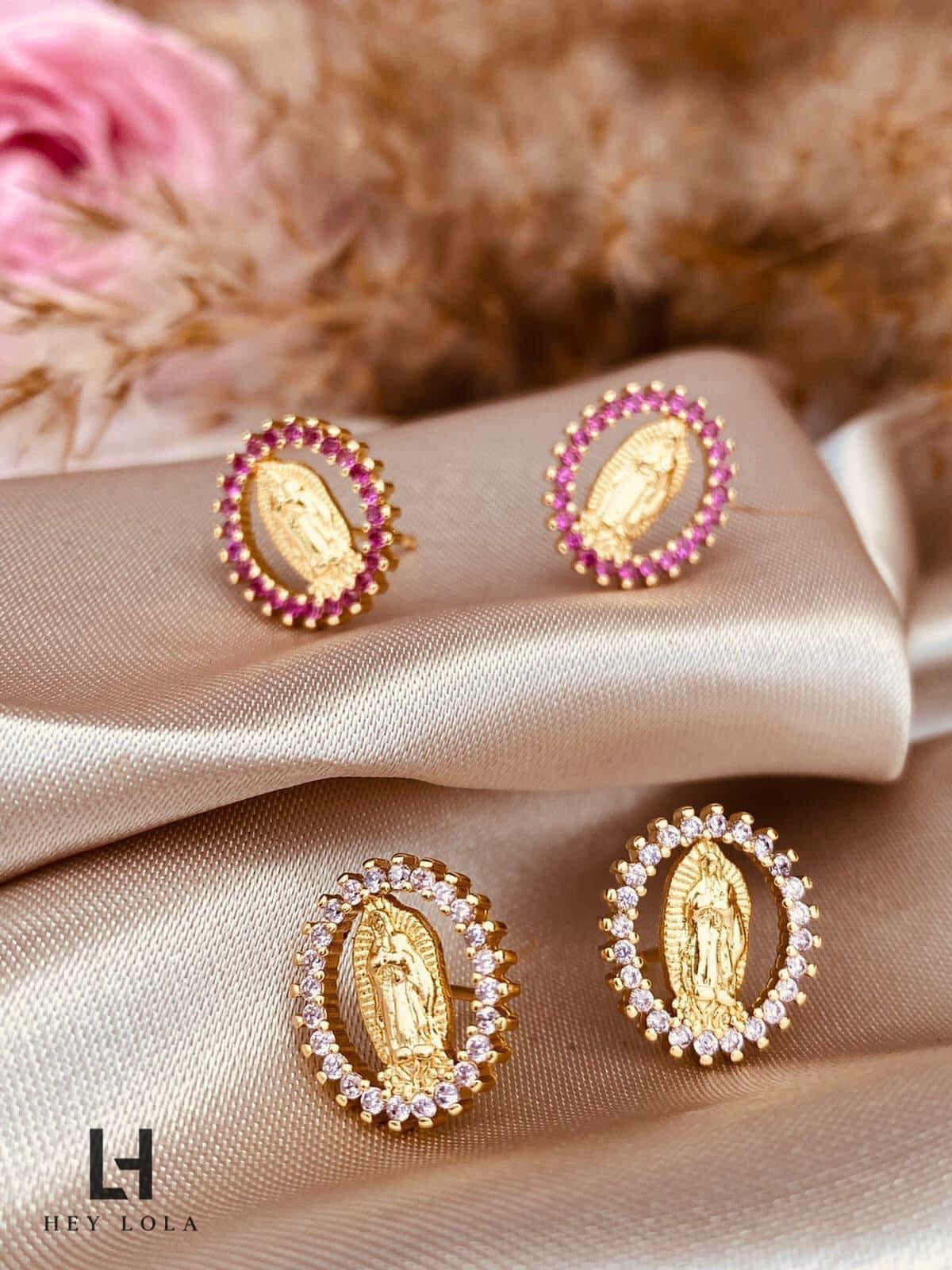 Aretes de la Virgen de Guadalupe con Cristales