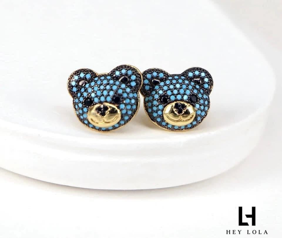 Aretes de Osito con Cristales en Varios Colores