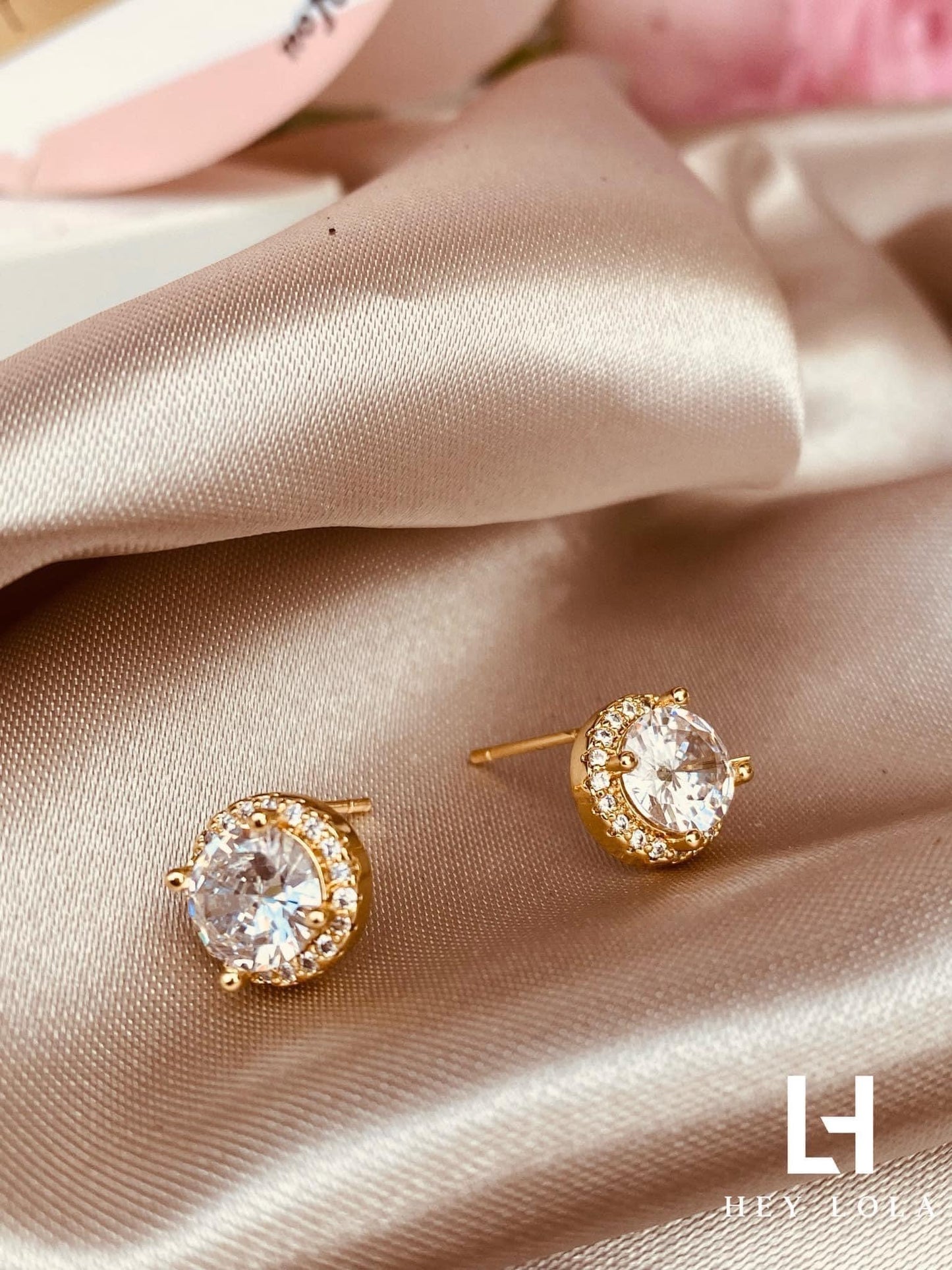 Aretes Dorados con Cristales Halo - Chapa de Oro 14k