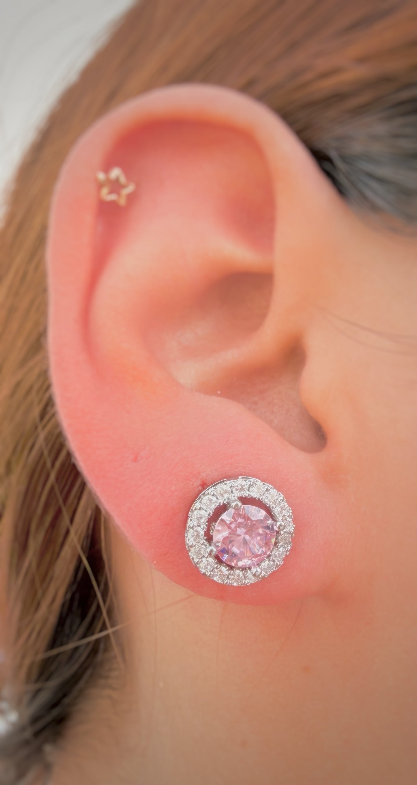 Aretes Halo Rosa