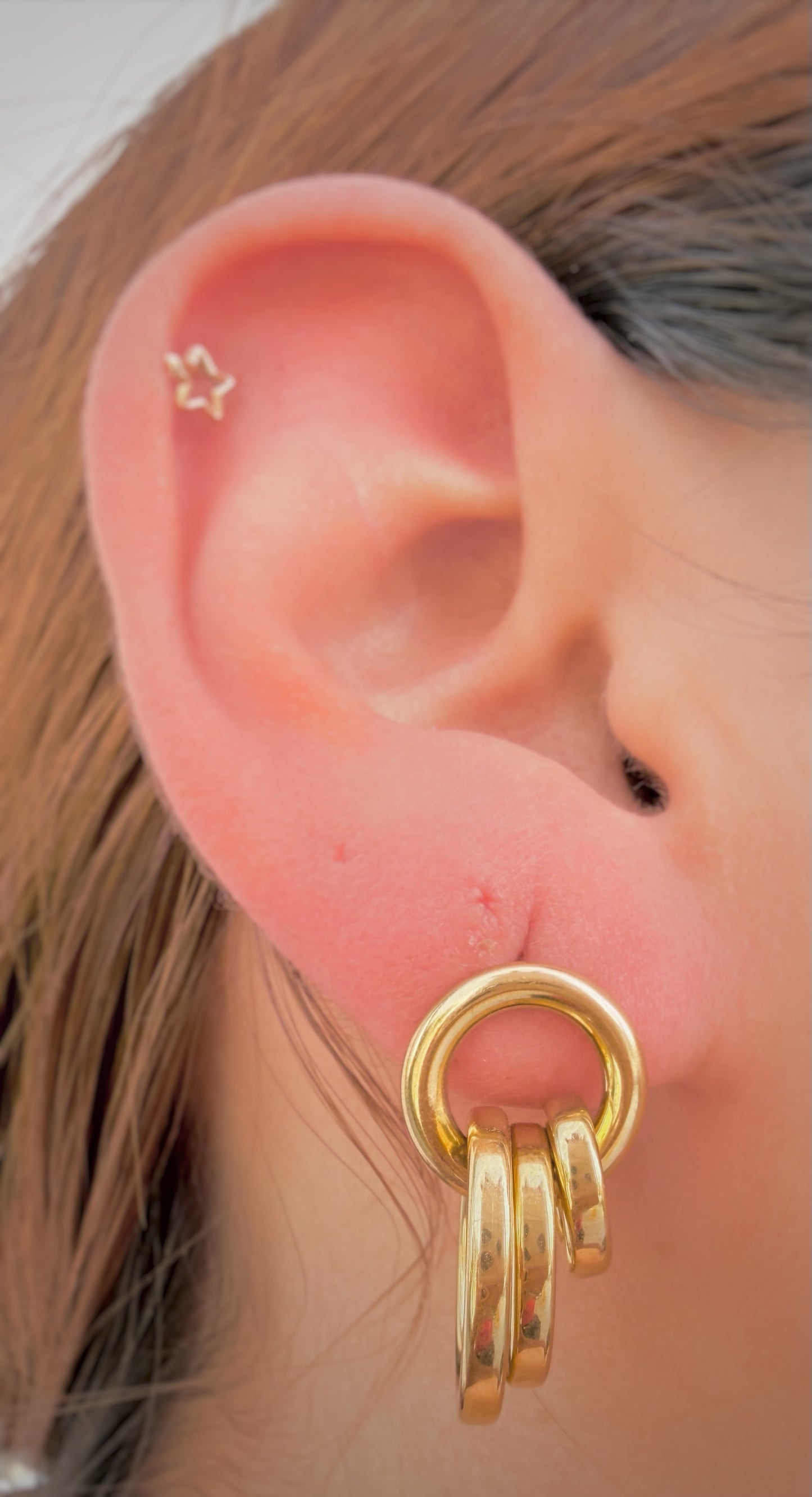 Aretes Aro Triple Dorado