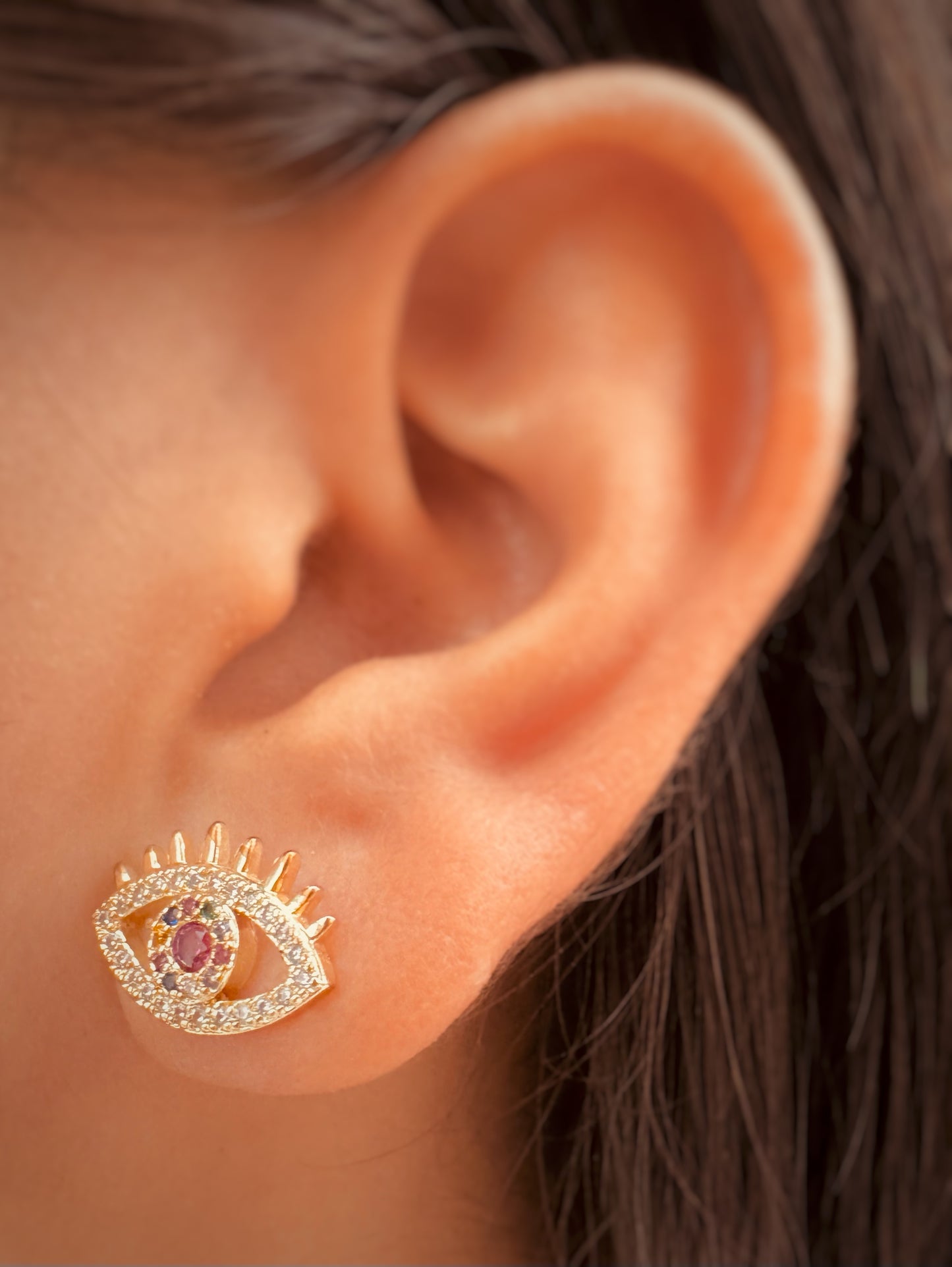Aretes de Ojo Protector con Cristales Multicolor