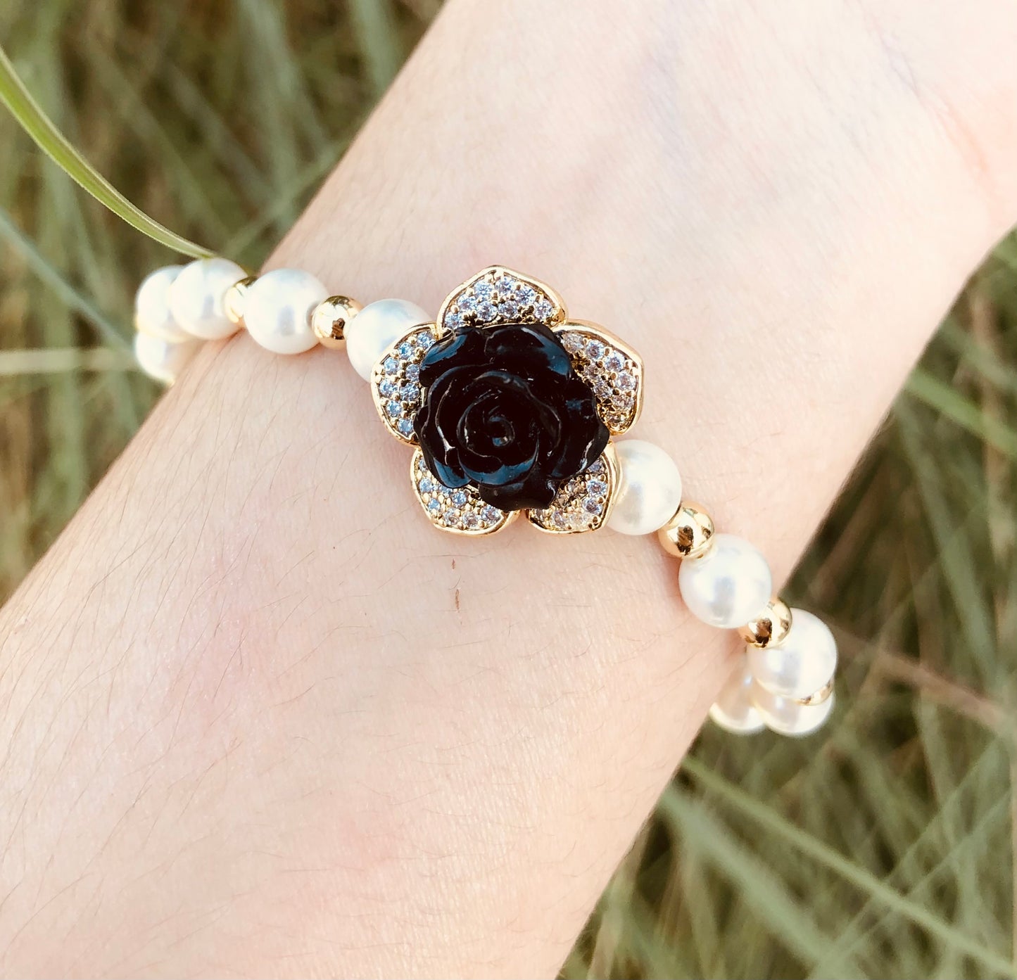 Pulseras de Perlas con Flor Central