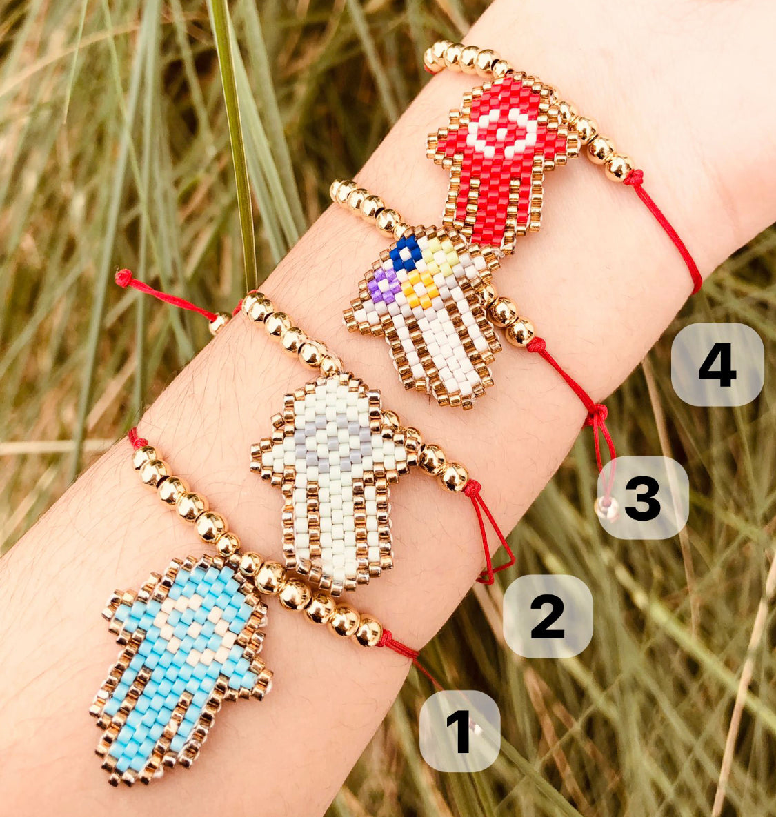 Pulseras Hamsa con cuentas tejidas a mano
