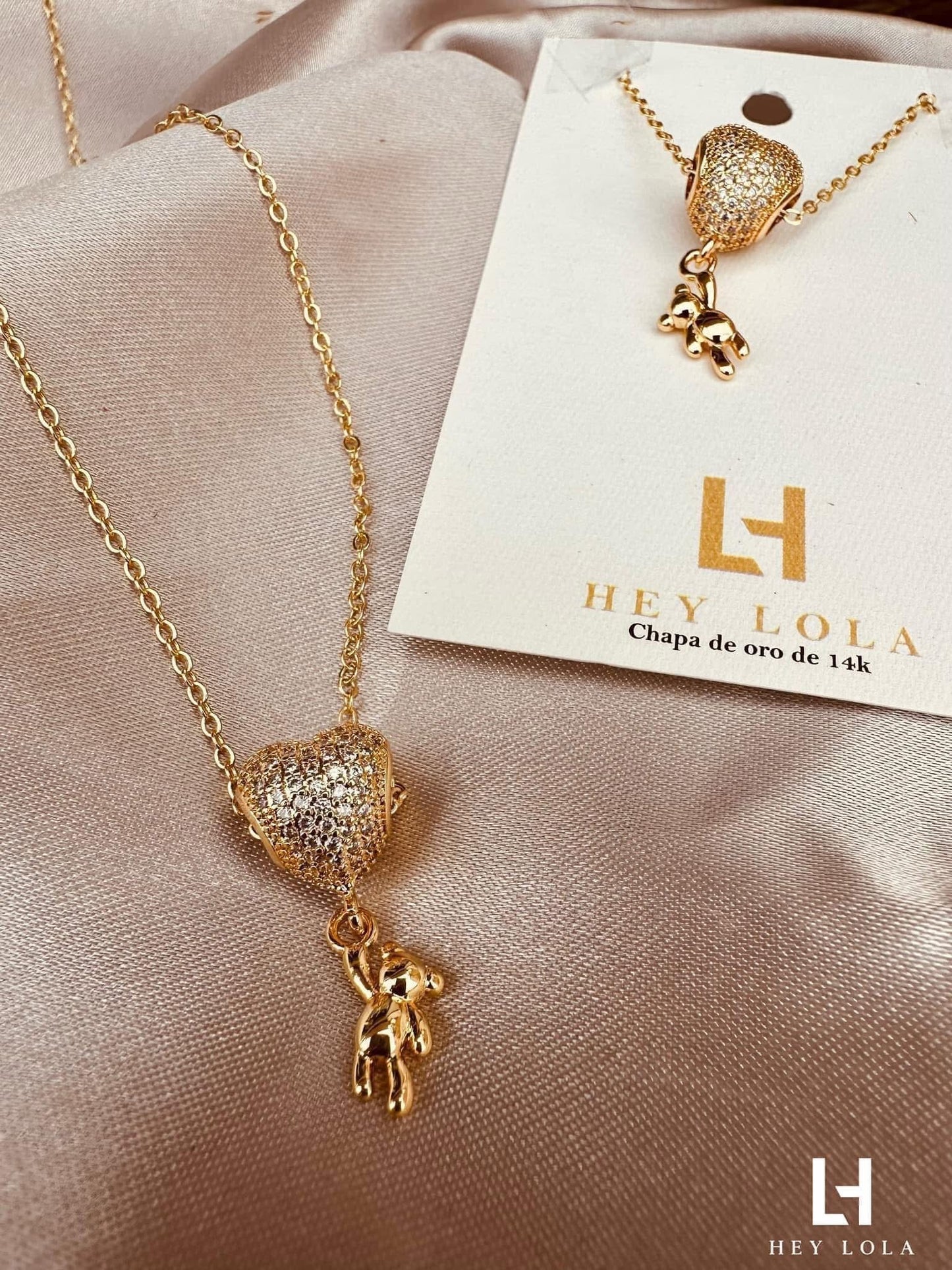 Collar Corazón con Osito Chapado en Oro 18K