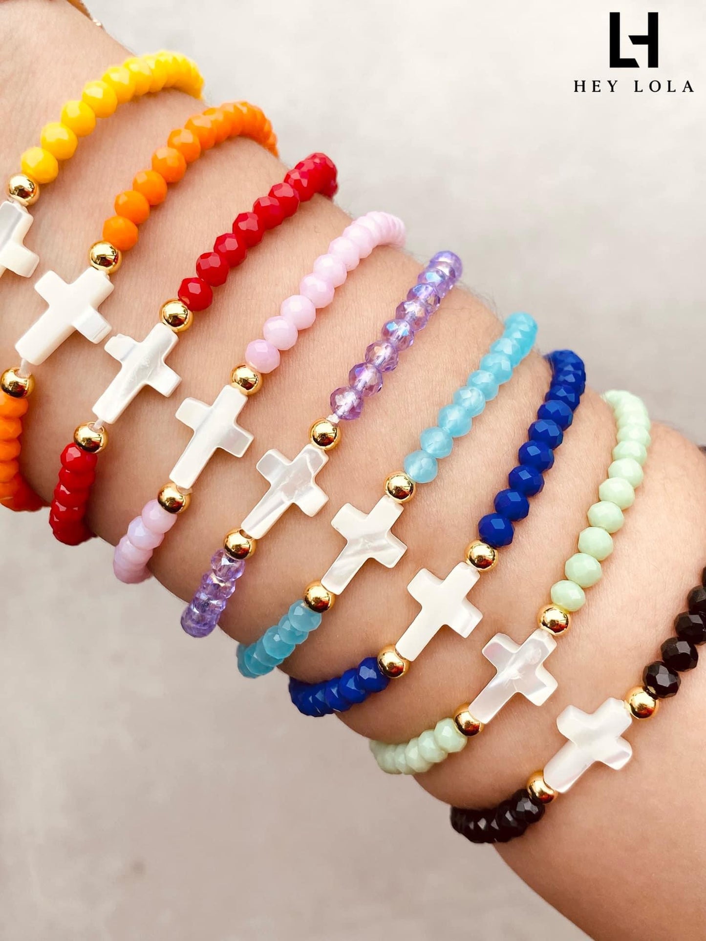 Pulseras de Cuentas Facetadas con Cruz de Nácar
