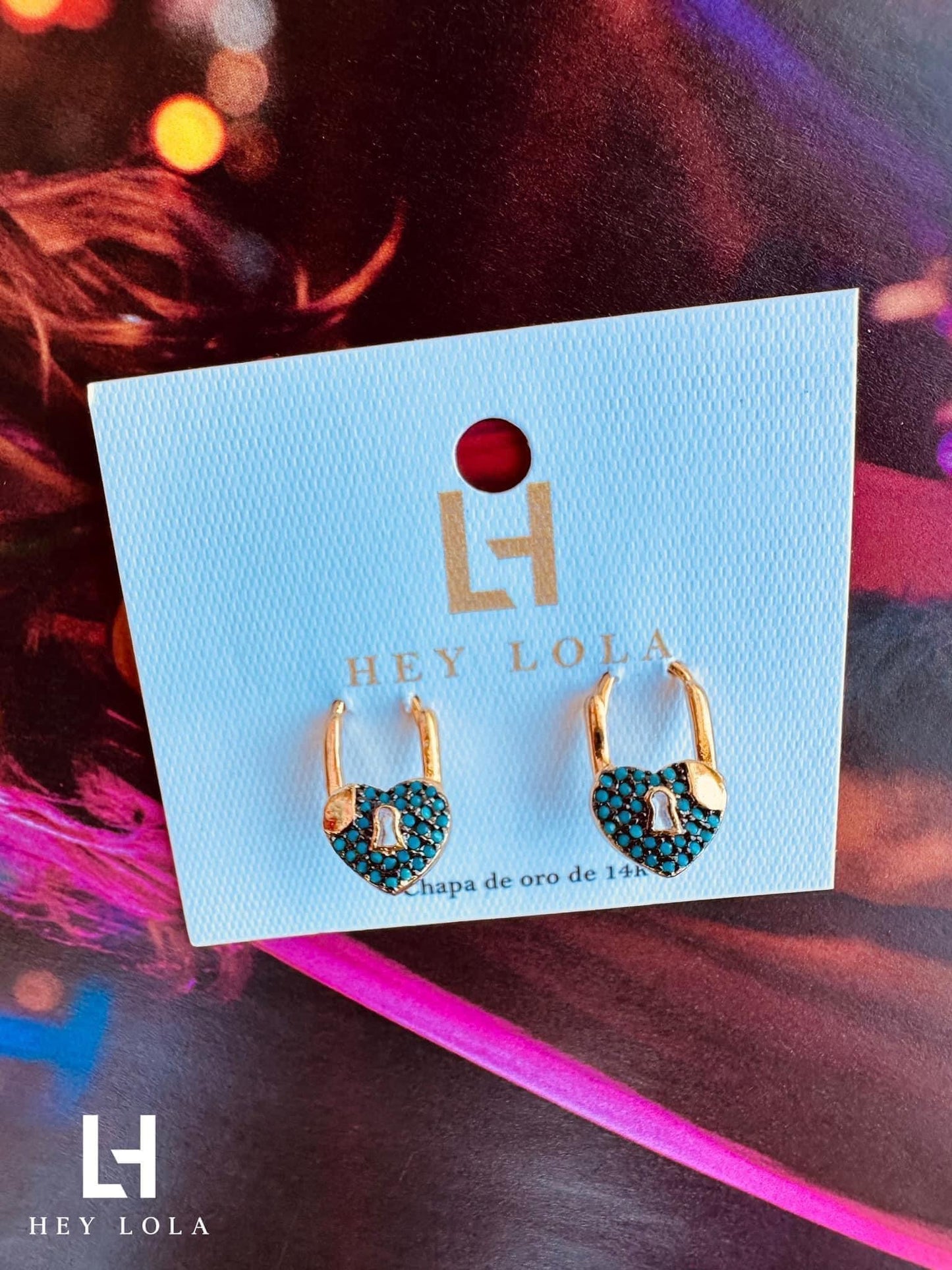 Aretes de Candado en Forma de Corazón con Cristales