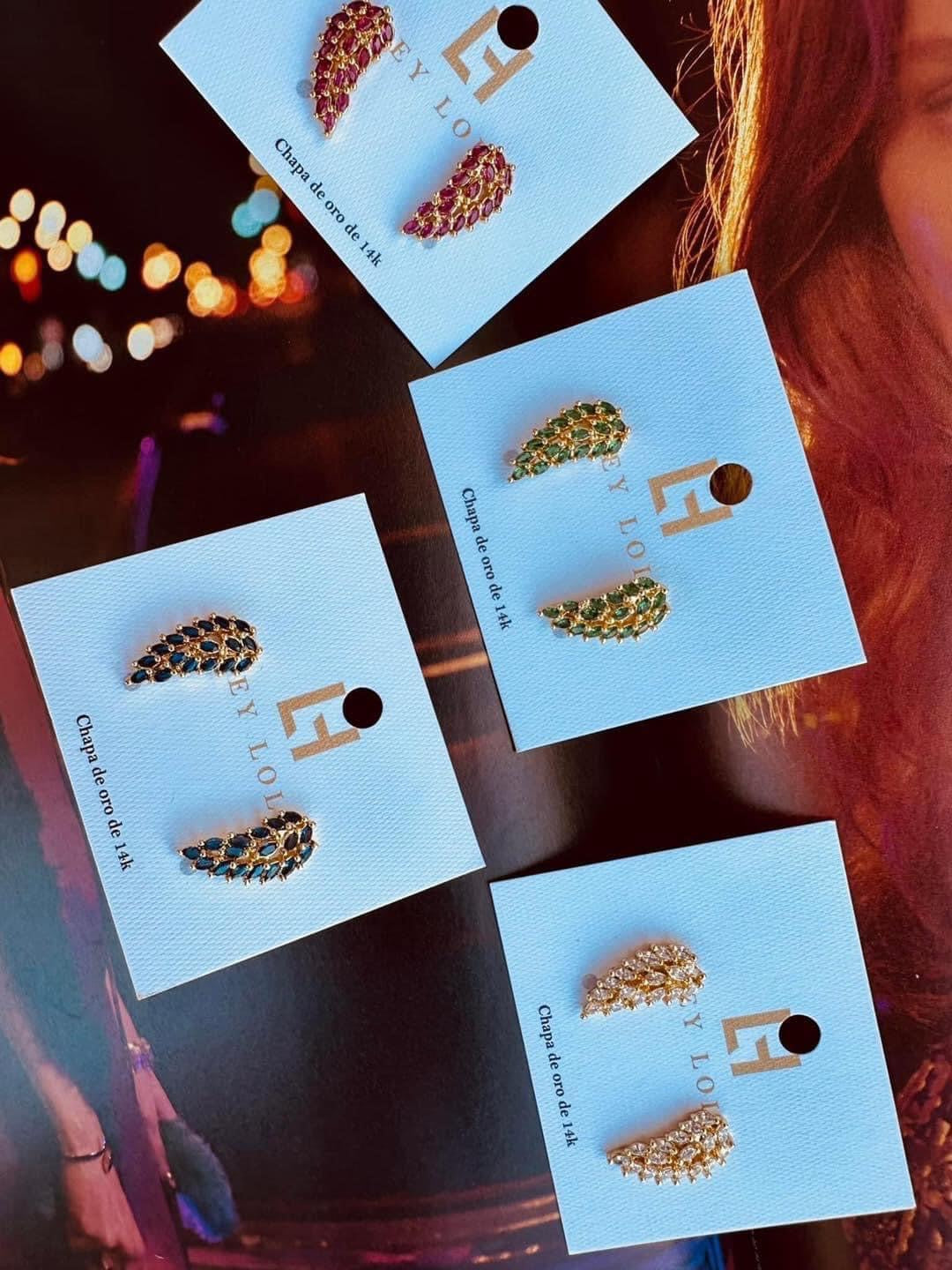 Aretes de Alas de Ángel con Cristales - Chapa de Oro 14k