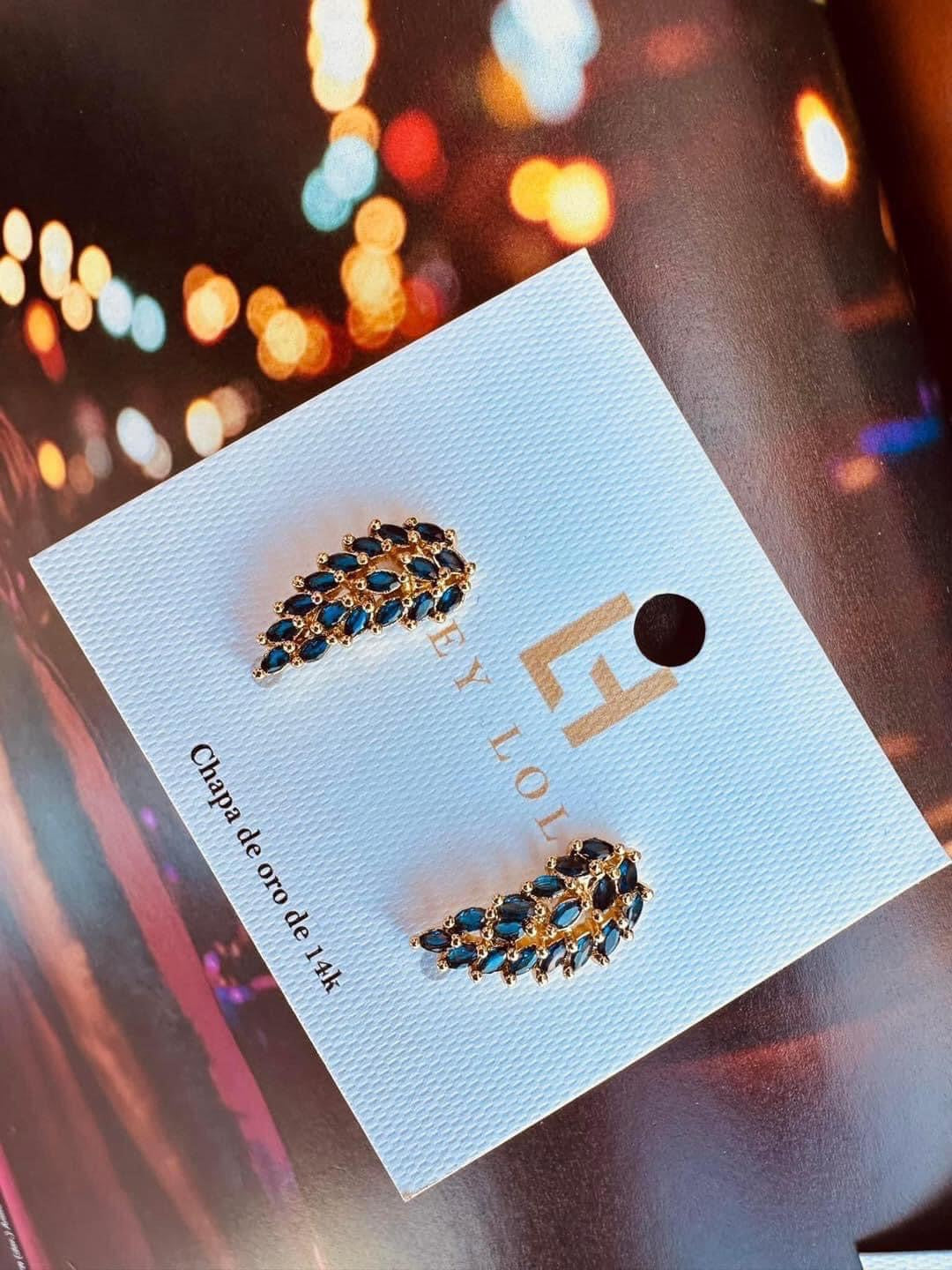 Aretes de Alas de Ángel con Cristales - Chapa de Oro 14k