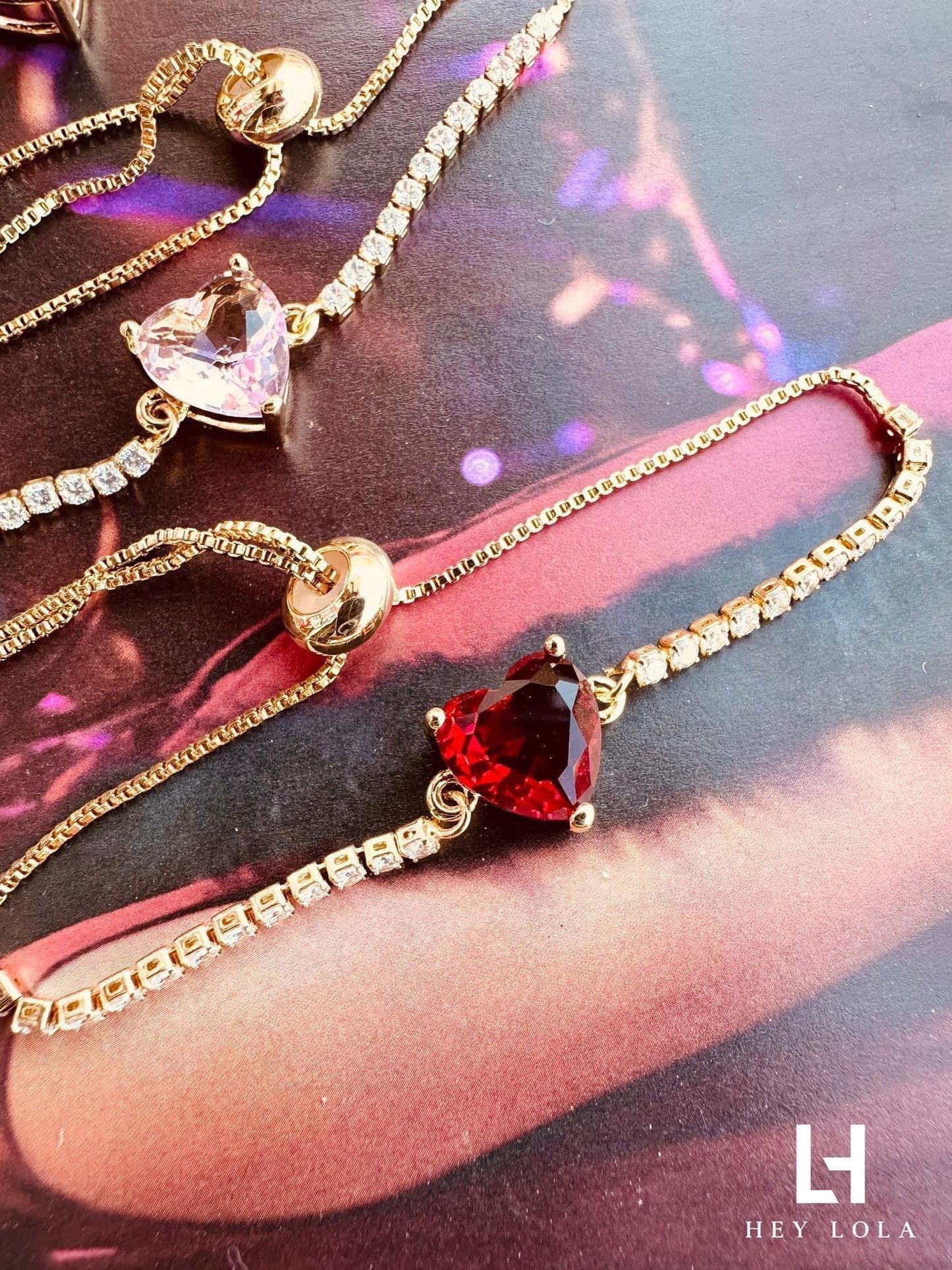 Pulsera de Corazón con cristal Chapa de Oro 14K