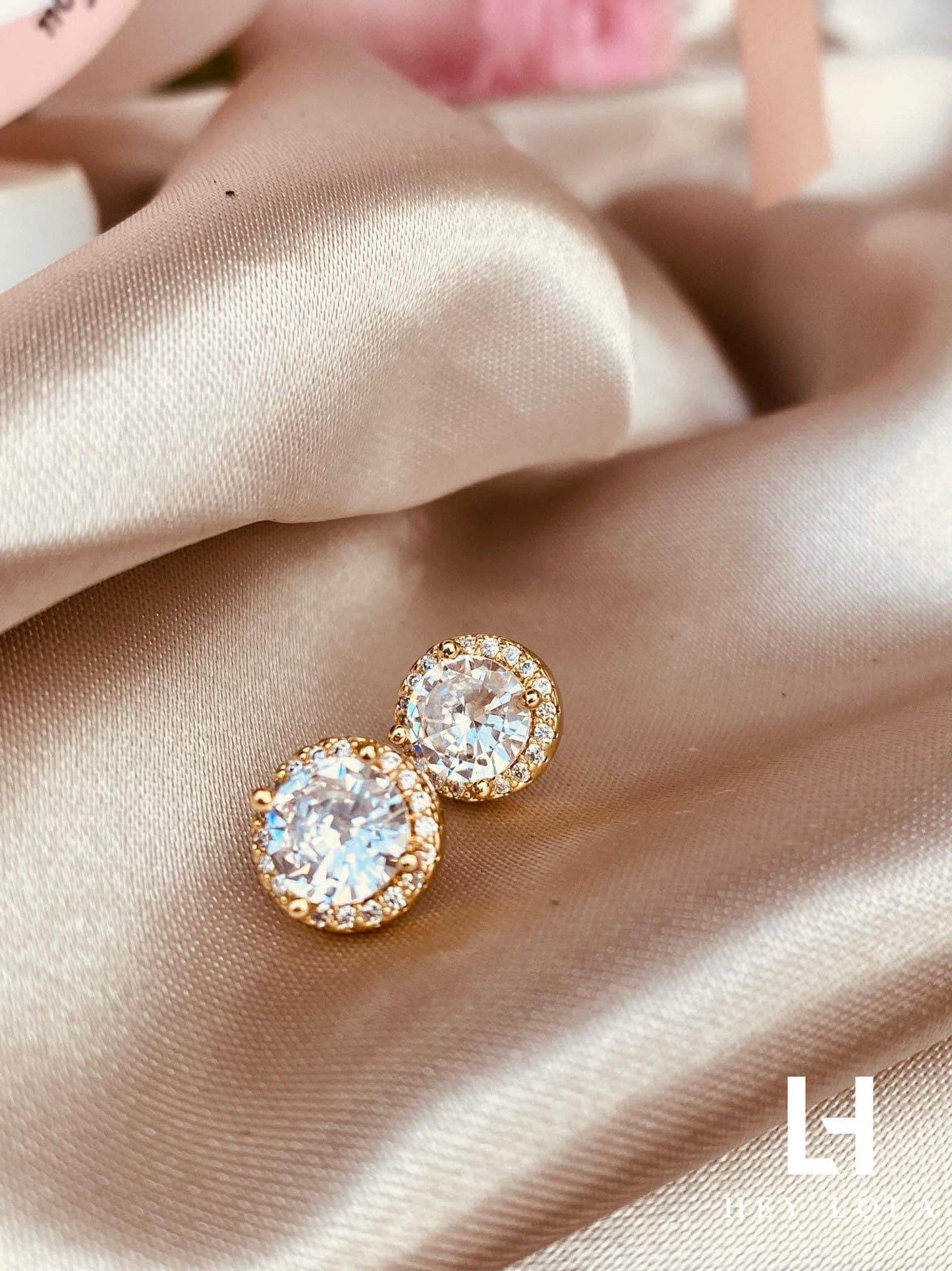 Aretes Dorados con Cristales Halo - Chapa de Oro 14k