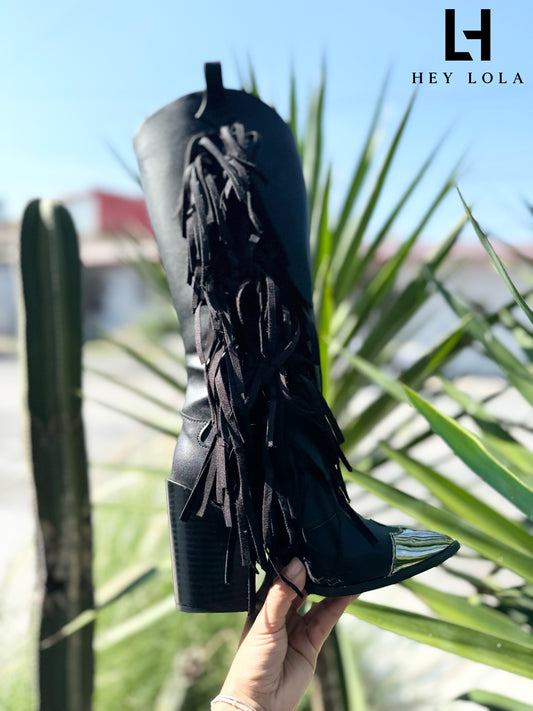 Bota Vaquera Negra con Flecos