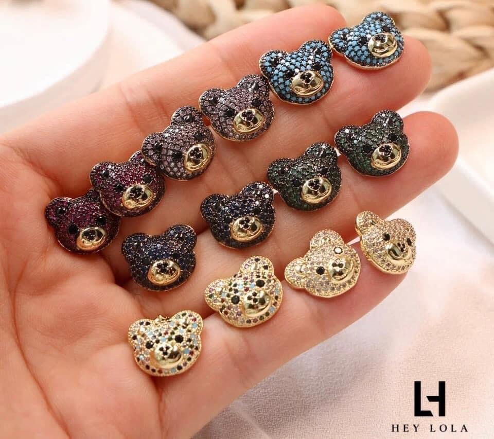 Aretes de Osito con Cristales en Varios Colores