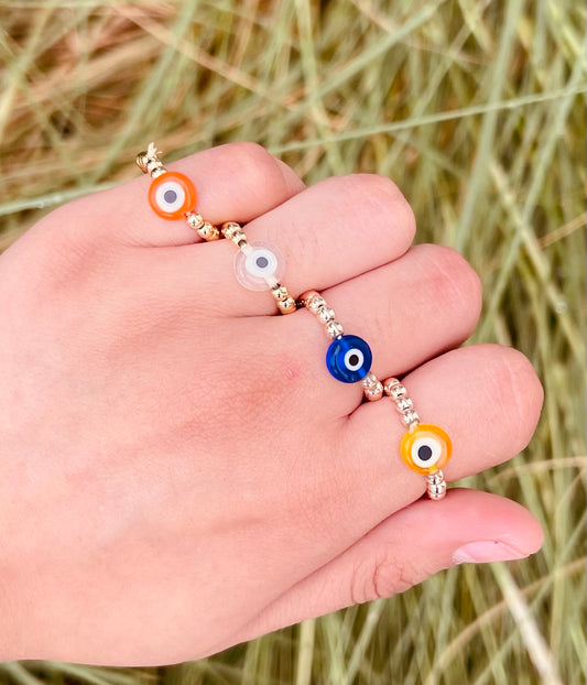 Anillos Ajustables de Ojo Turco con Detalles Dorados