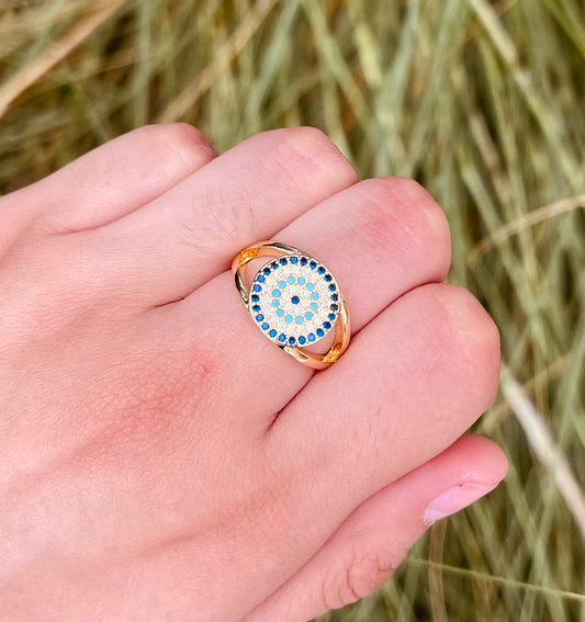 Anillos Ajustables con Diseño de Ojo Turco y Detalles en Zirconias