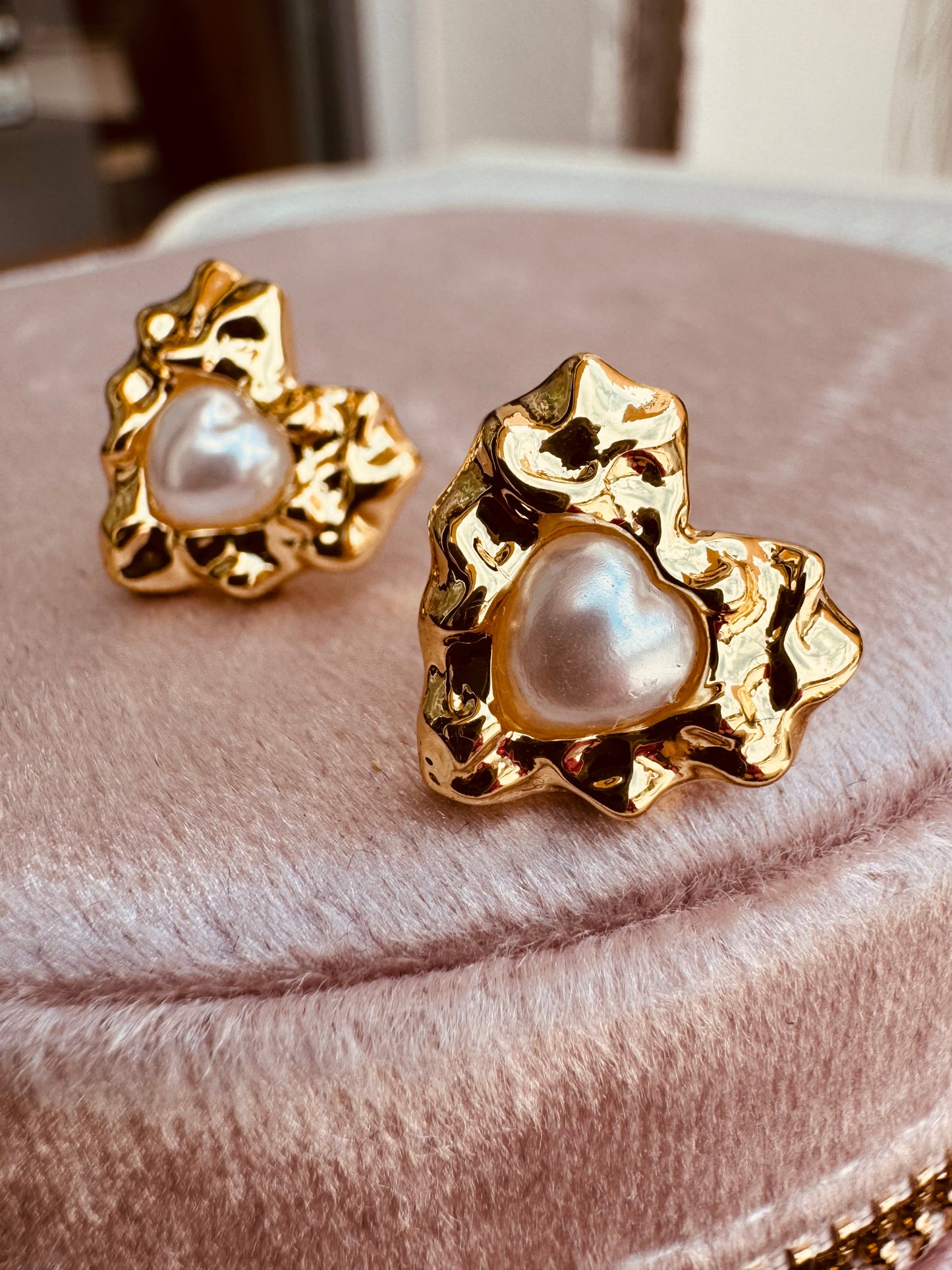 Aretes corazón con perla