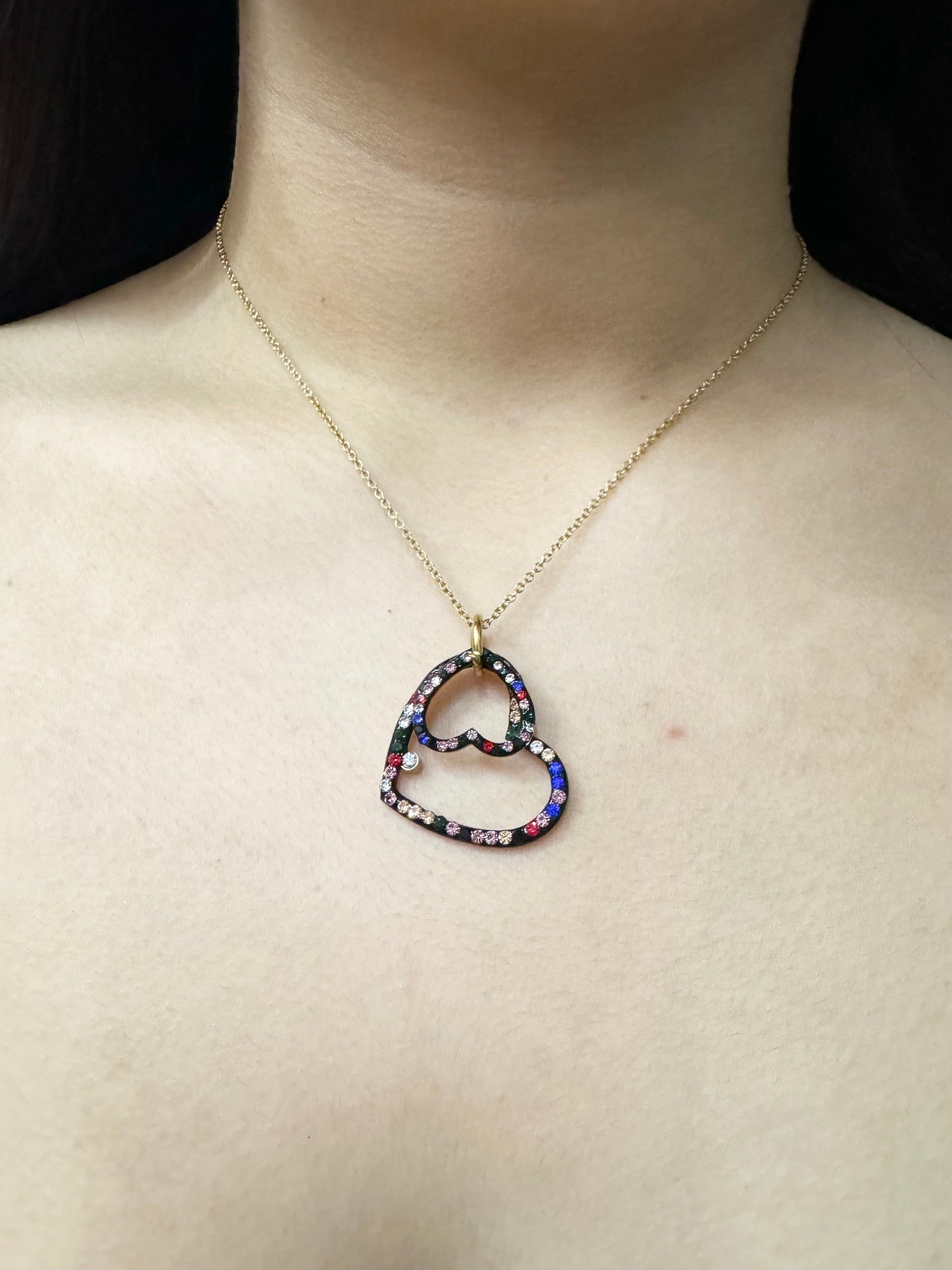 Collar Doble Corazón con Cristales Multicolor