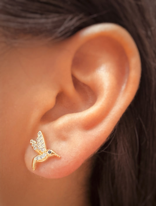 Aretes de Colibrí con Cristales - Chapados en Oro