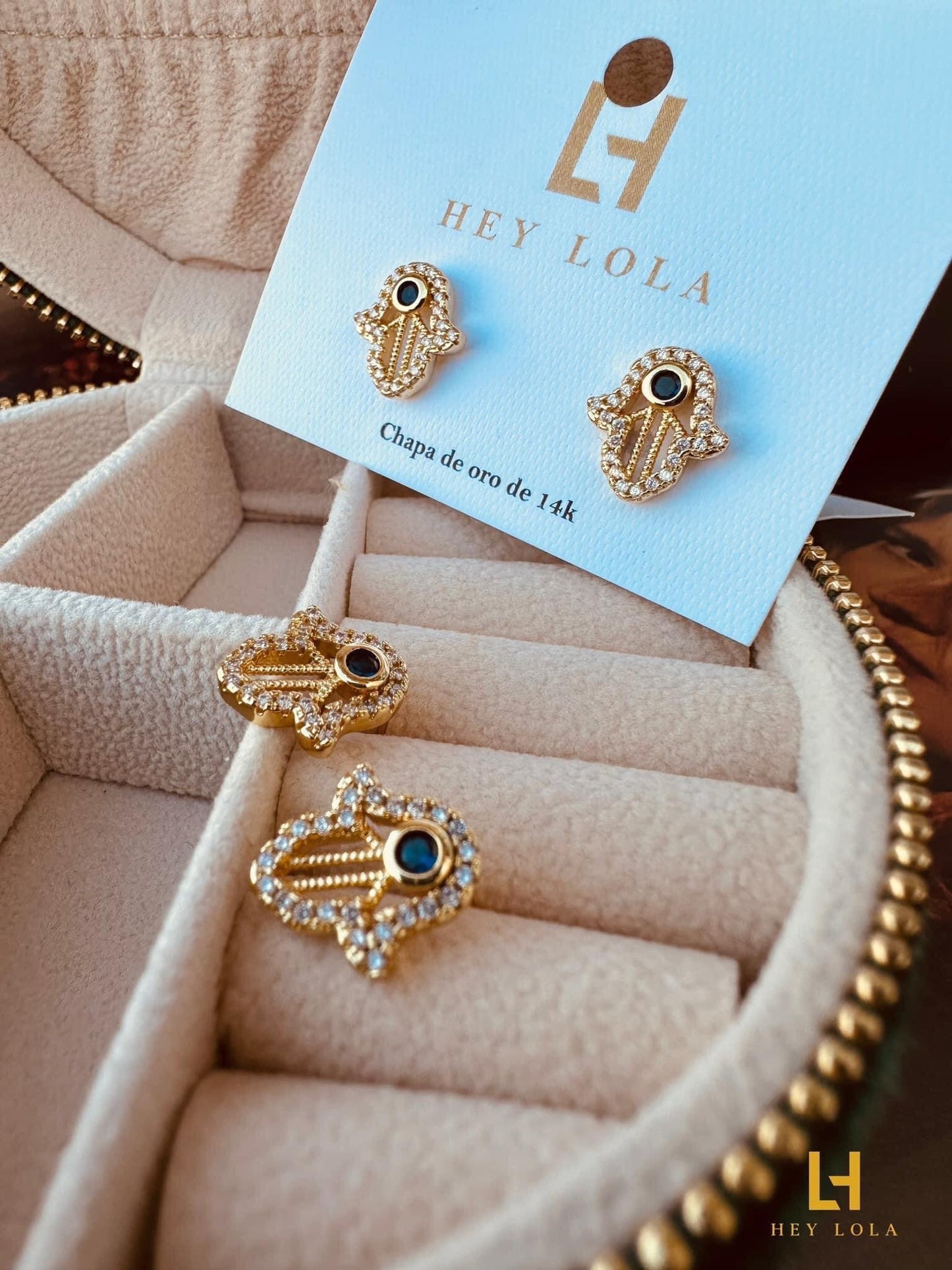 Aretes de Mano de Fátima con Cristales