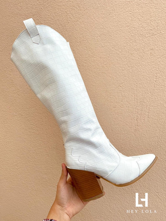 Bota Vaquera Blanca con Estilo Cocodrilo