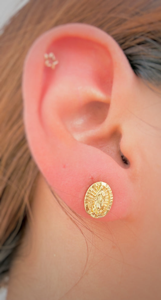 Aretes Medalla Virgen Mini
