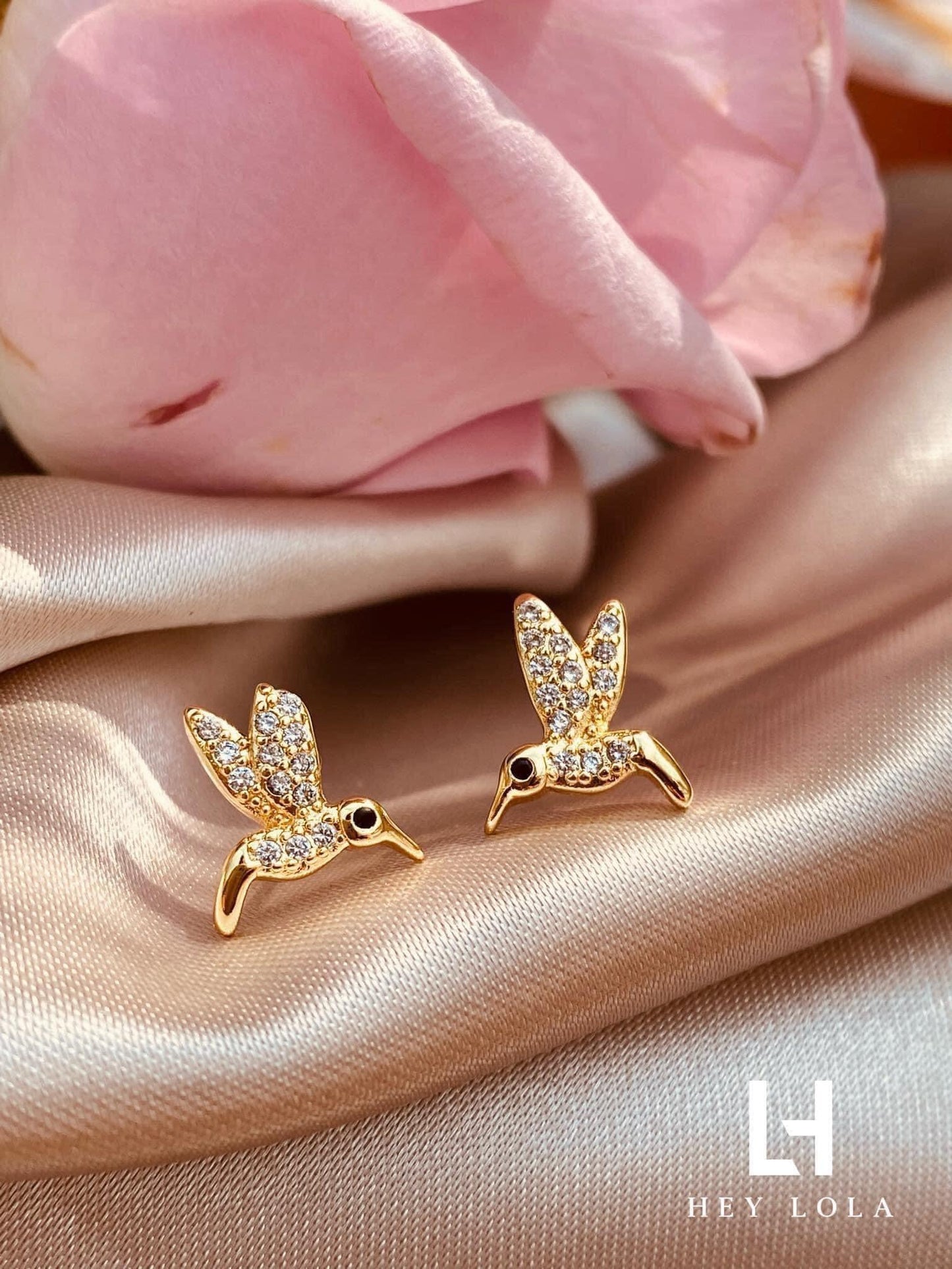 Aretes de Colibrí con Cristales - Chapados en Oro