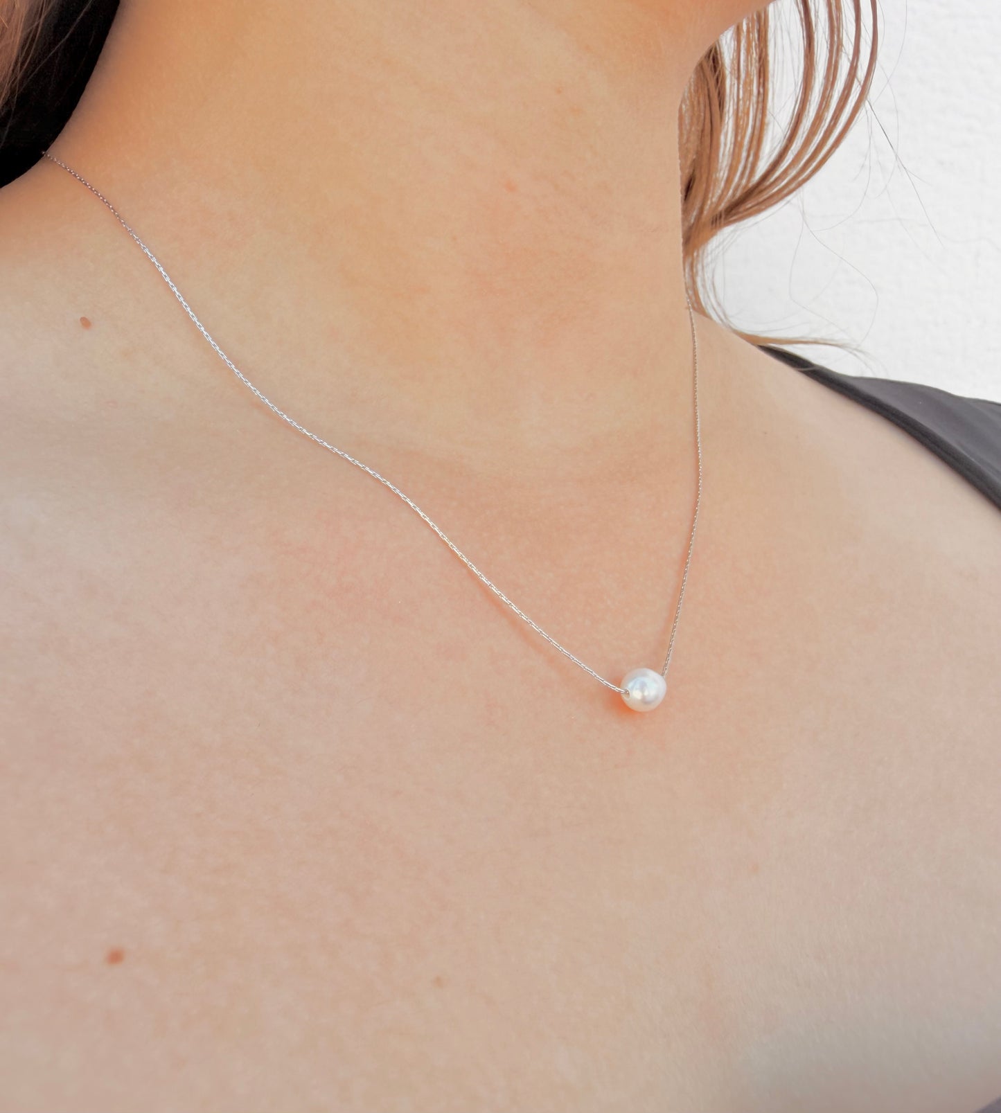 Collar con Perla Natural Plateado