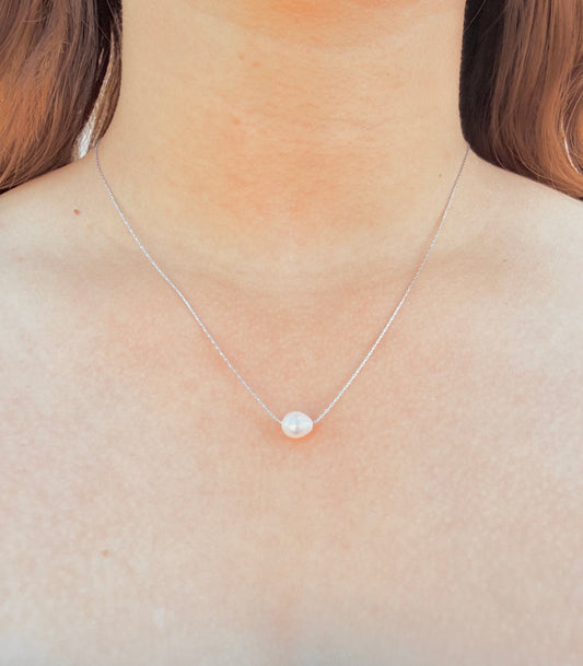 Collar con Perla Natural Plateado