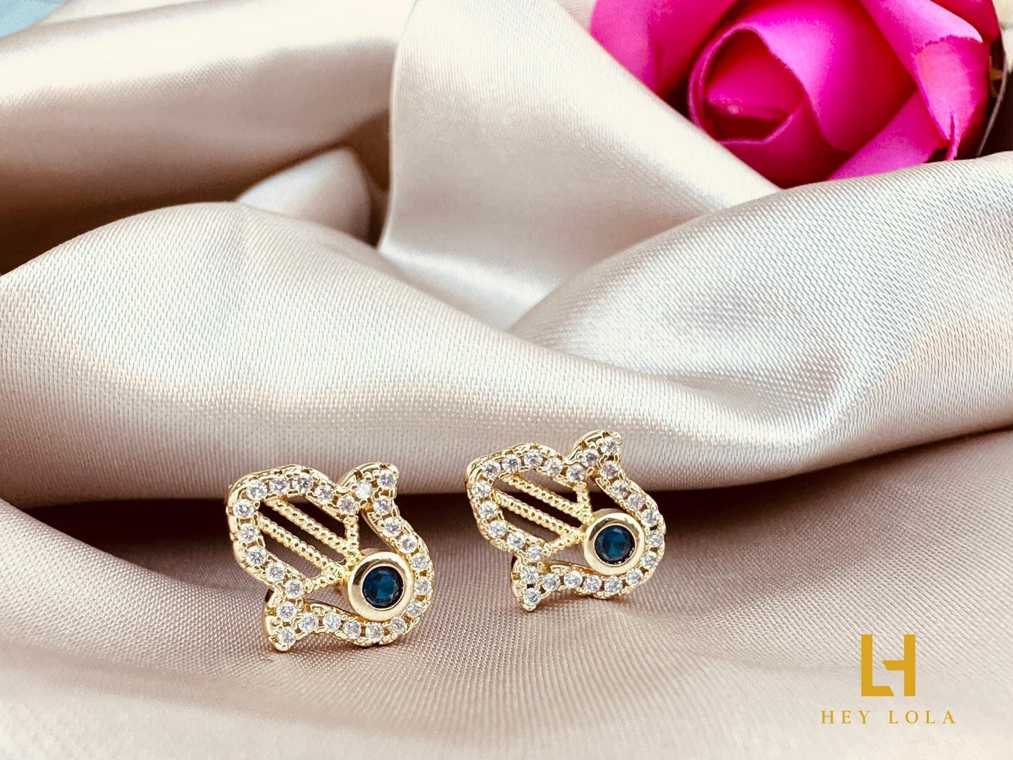Aretes de Mano de Fátima con Cristales