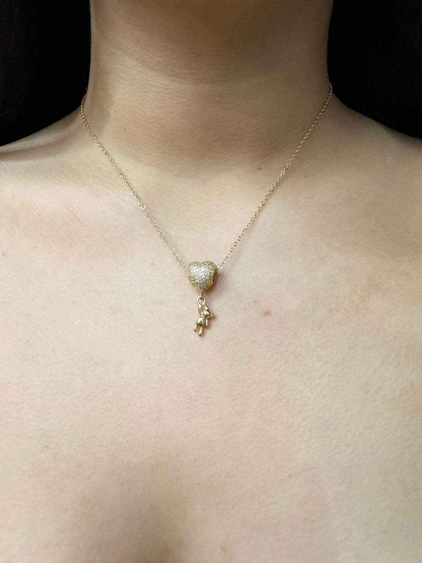 Collar Corazón con Osito Chapado en Oro 18K