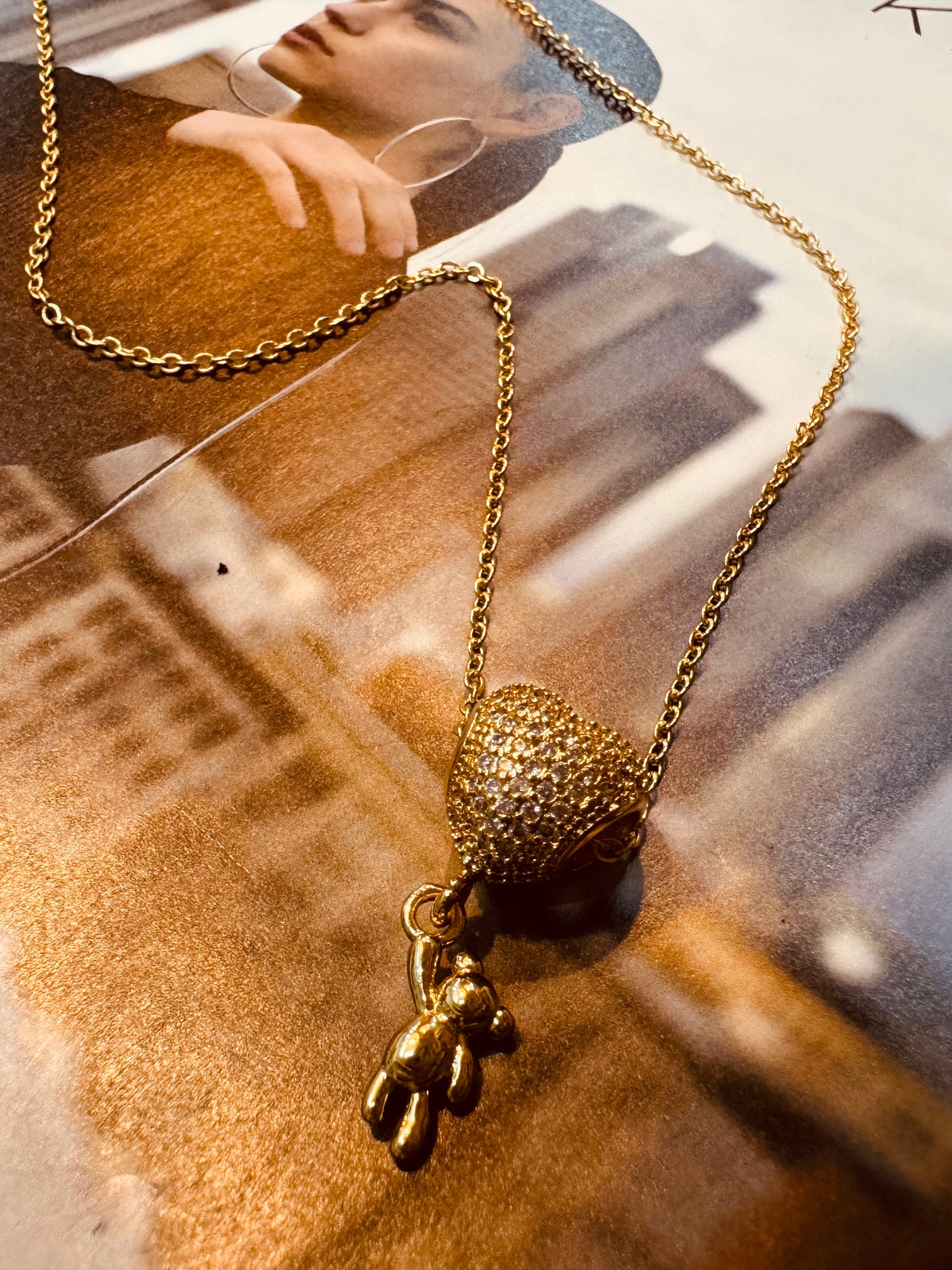 Collar Corazón con Osito Chapado en Oro 18K