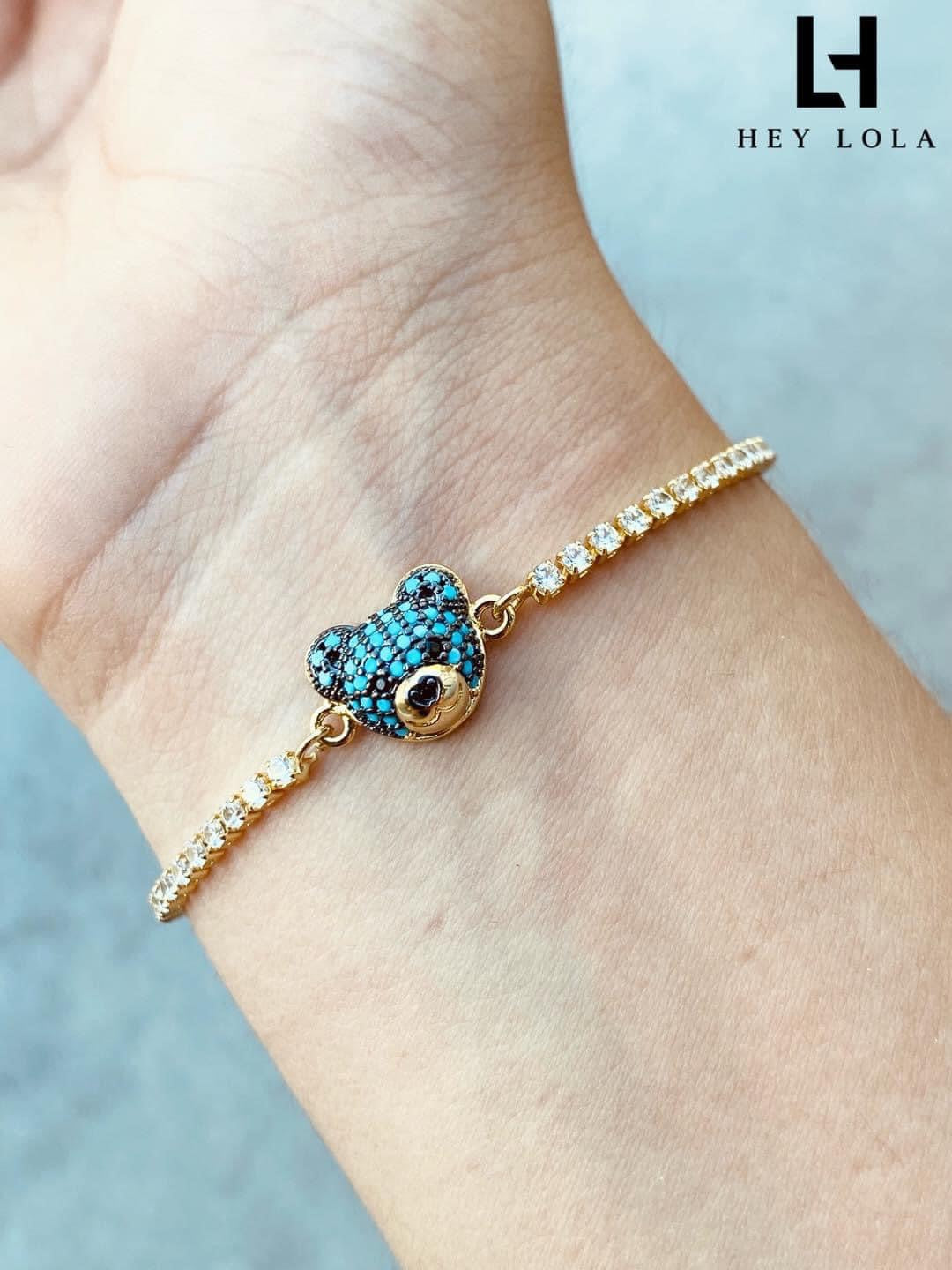 Pulseras Tipo Tennis con Dije de Osito Pavé de Zirconias