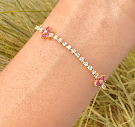 Pulseras Tipo Tennis con Detalle de Flor y Zirconias de Colores