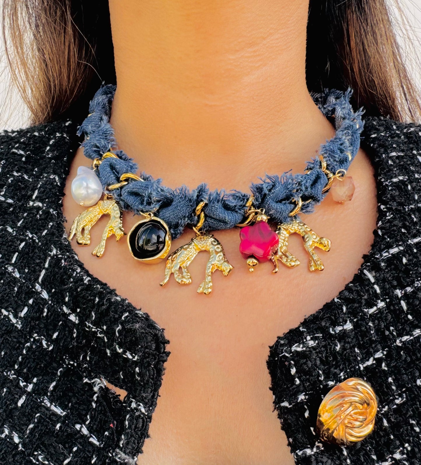 Collar Denim Charms Statement
