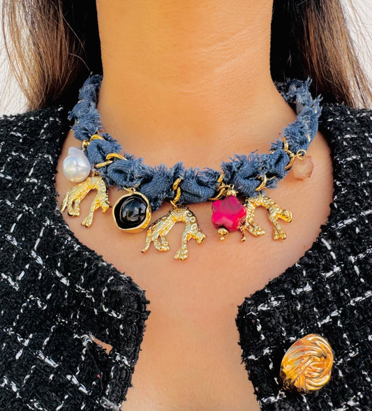 Collar Denim Charms Statement