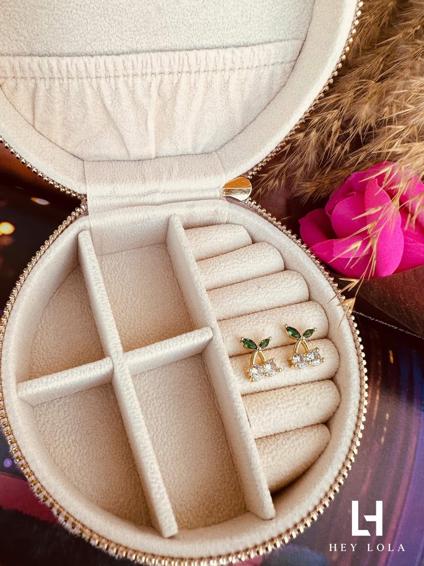 Aretes de Cereza con Cristales - Chapa de Oro 14k