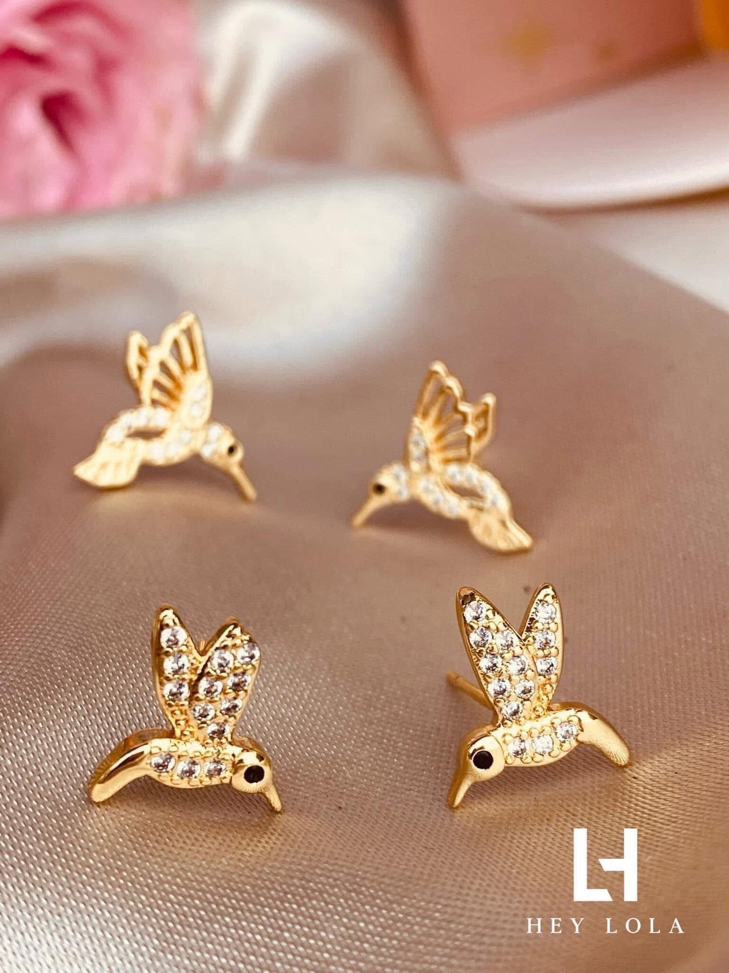 Aretes de Colibrí con Cristales - Chapados en Oro
