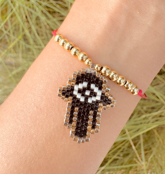 Pulseras Hamsa con cuentas tejidas a mano