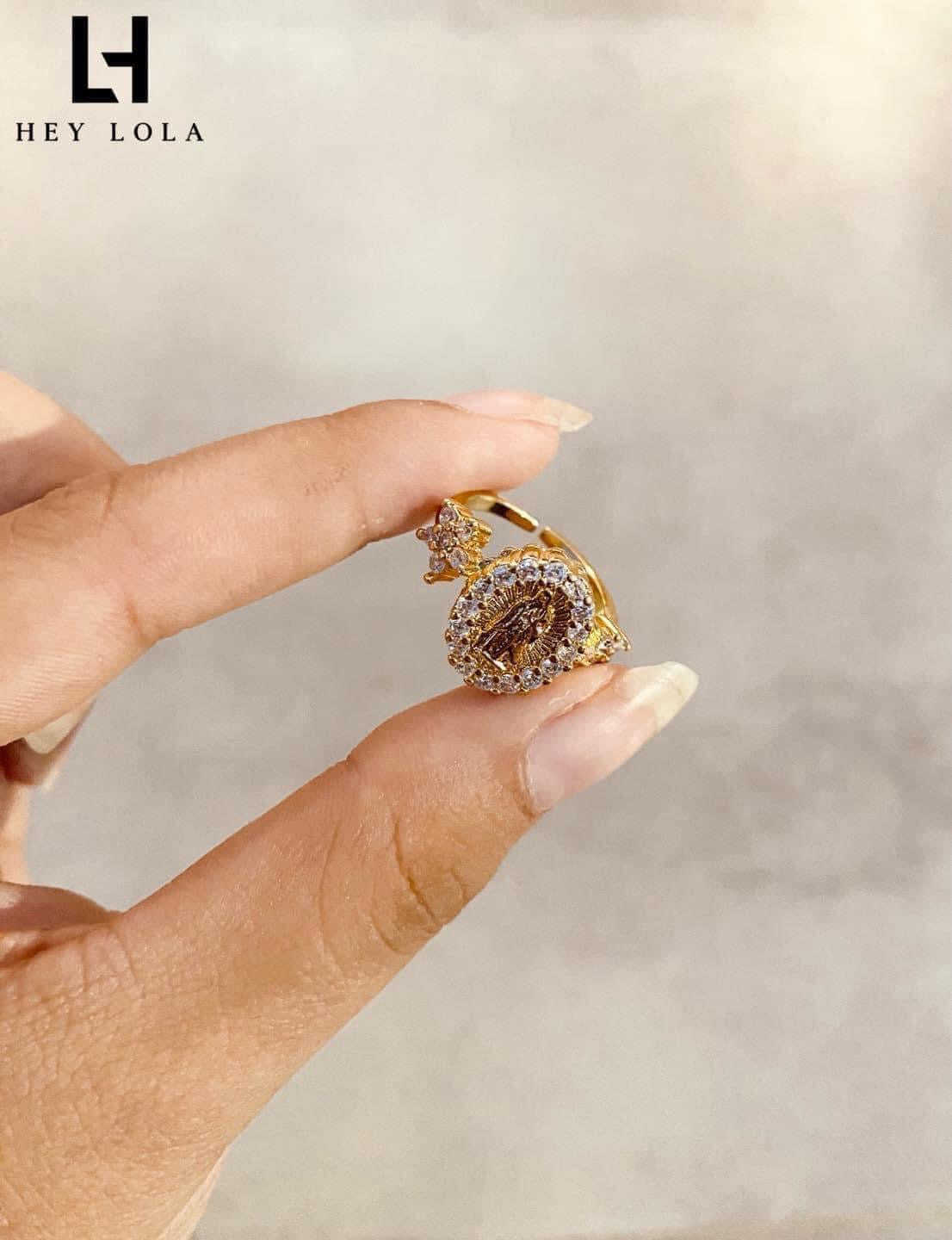 Anillos Ajustables de la Virgen con Detalles de Zirconia