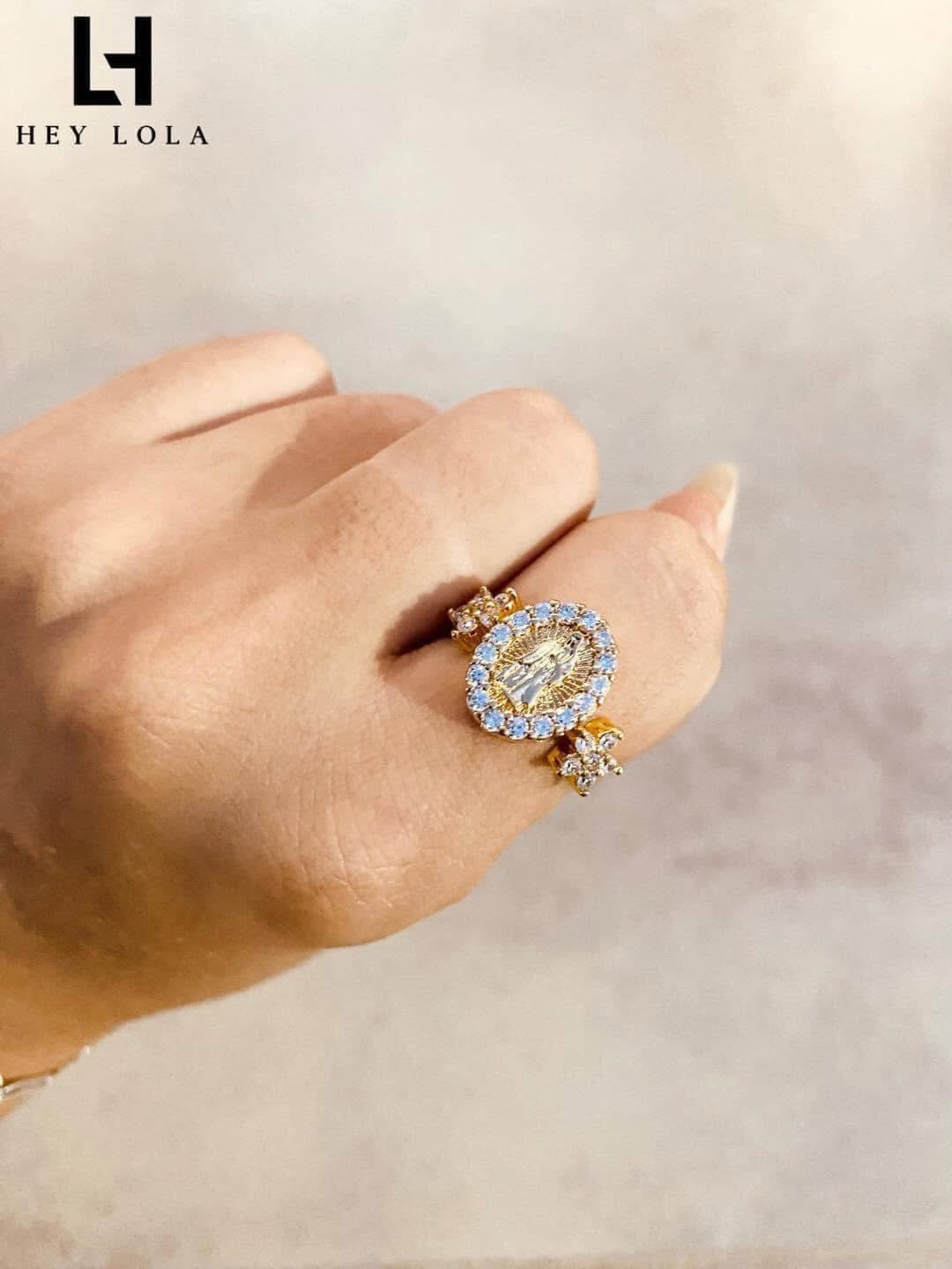 Anillos Ajustables de la Virgen con Detalles de Zirconia