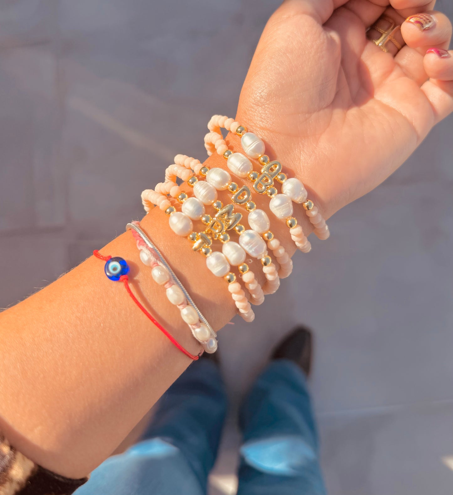 Pulsera Inicial Perla Rosada