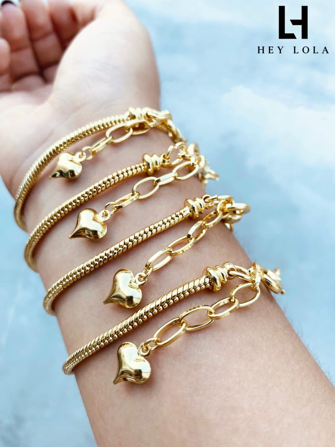 Pulsera de Corazón Personalizable Chapada en Oro de 18K