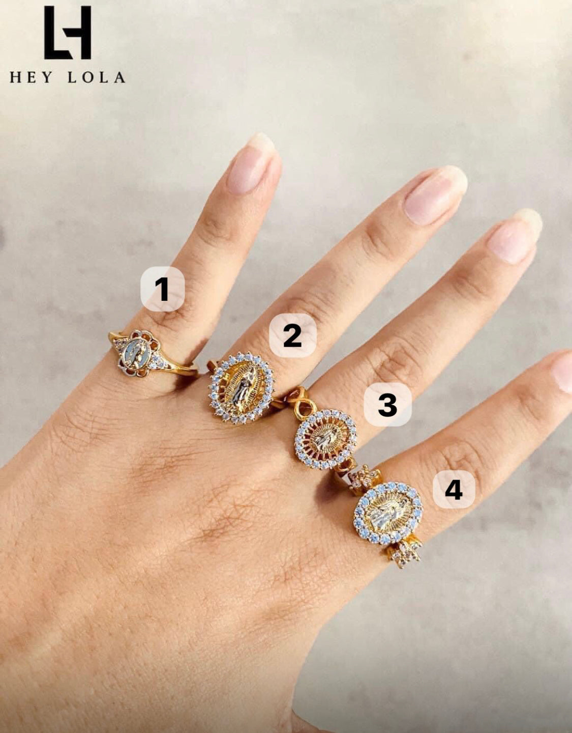 Anillos Ajustables de la Virgen con Detalles de Zirconia