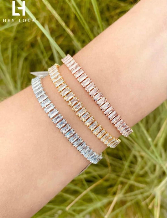 Pulseras Tipo Tennis con Zirconias Baguette 18K