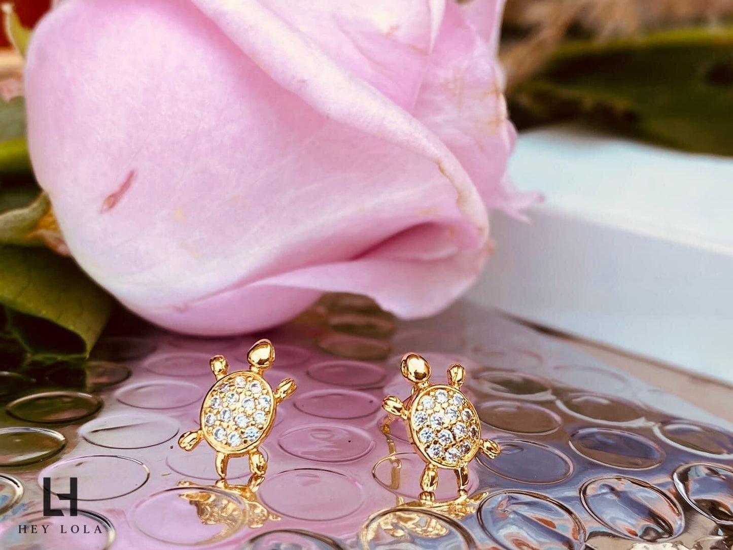 Aretes de Tortuga con Cristales - Chapados en Oro